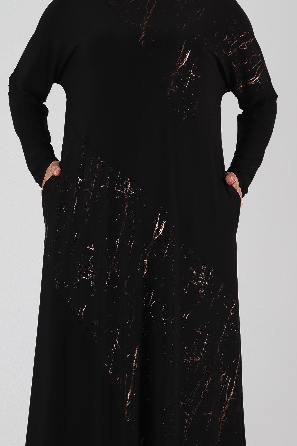 Büyük Beden Tesettür Elbise 7506 Siyah