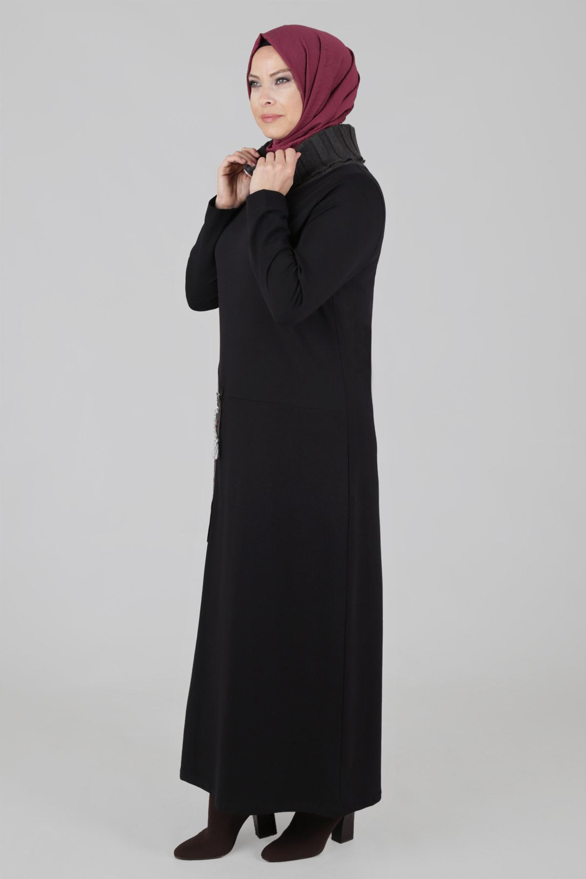 Büyük Beden Tesettür Elbise 75002 Siyah