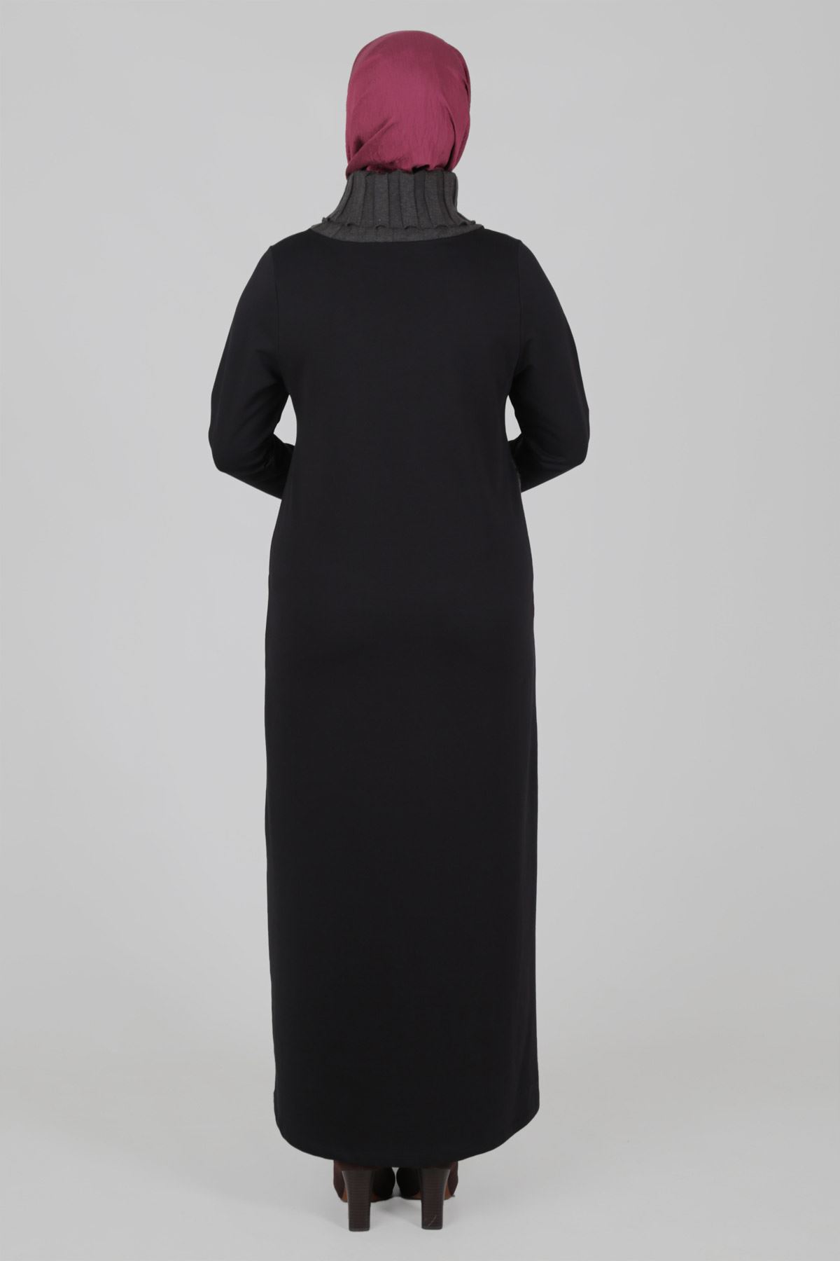 Büyük Beden Tesettür Elbise 75002 Siyah