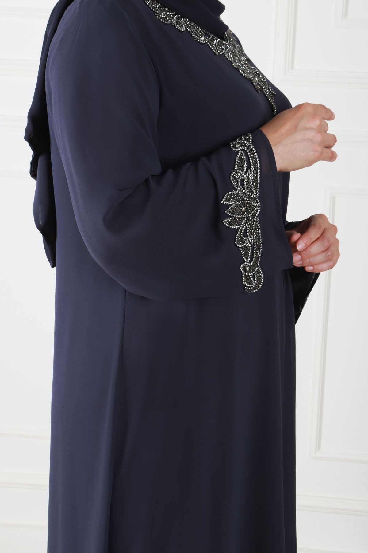 Büyük Beden Tesettür Abiye Elbise 50018 Füme