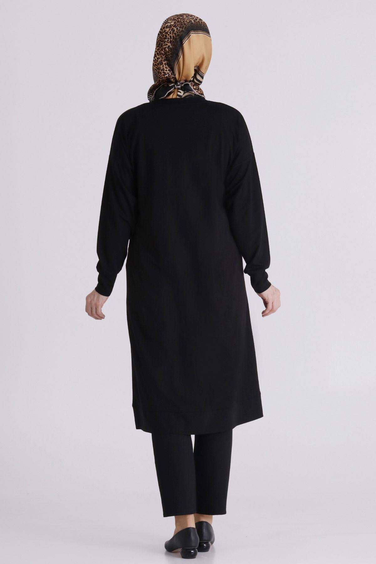 Büyük Beden Tesettür İşlemeli Tunik 20133 Siyah