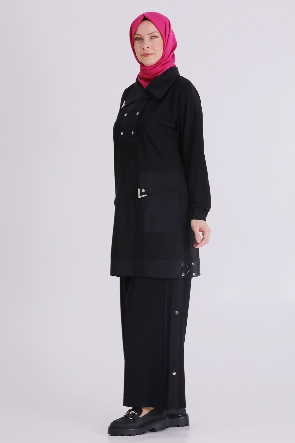 Büyük Beden Tesettür Pantolonlu Takım 35143 Siyah