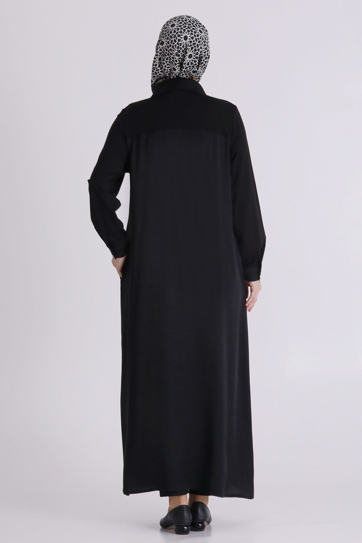 Büyük Beden Tesettür Taşlı Ferace 28080 Siyah