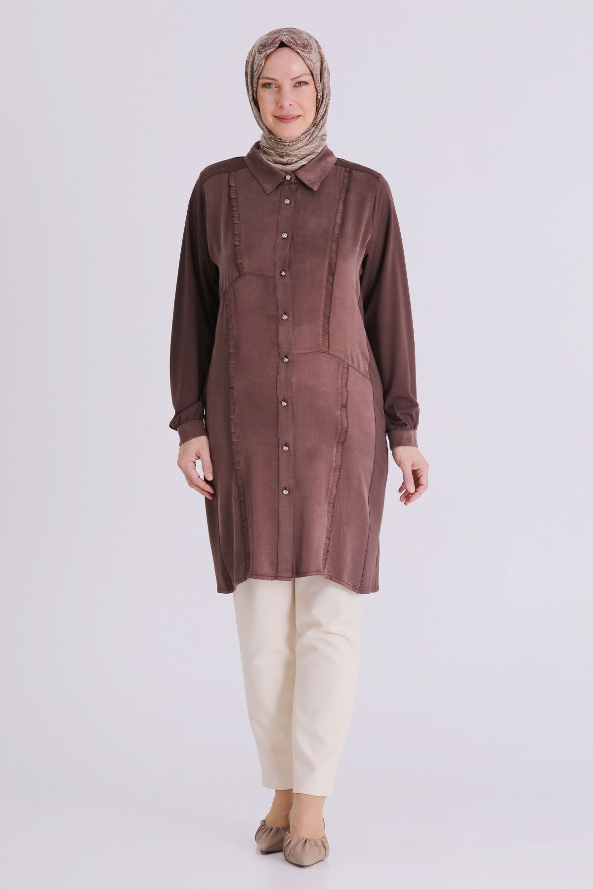 Büyük Beden Tesettür Tunik 23035 Kahve
