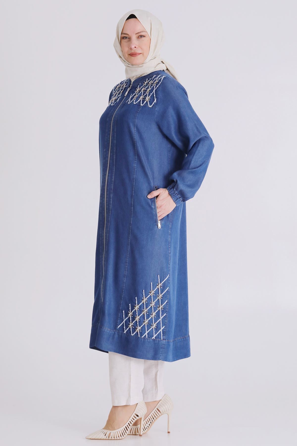 Büyük Beden Tesettür Tensel Kot Kap 25143 Koyu Mavi