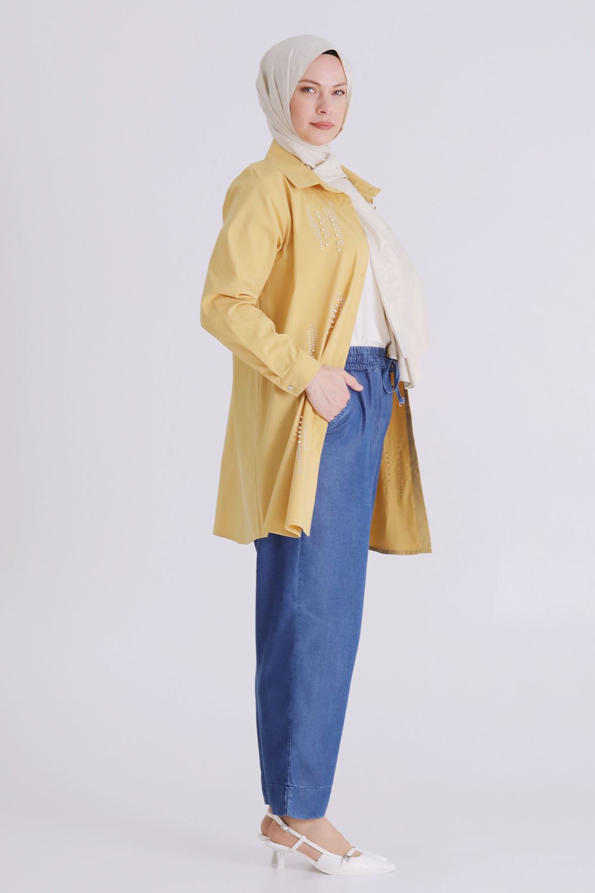 Büyük Beden Tesettür Tensel Pantolon 10509 Koyu Mavi