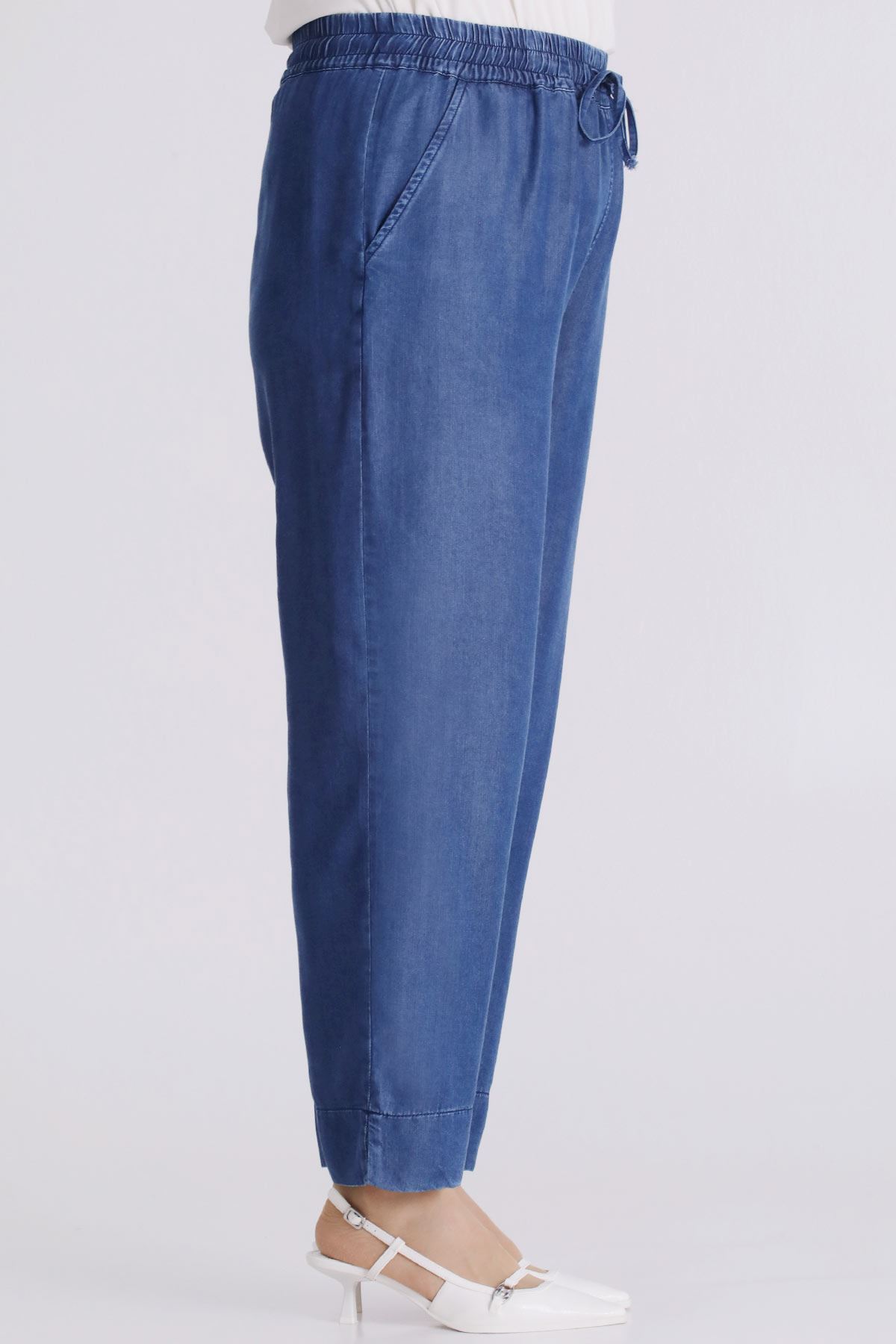 Büyük Beden Tesettür Tensel Pantolon 10509 Koyu Mavi