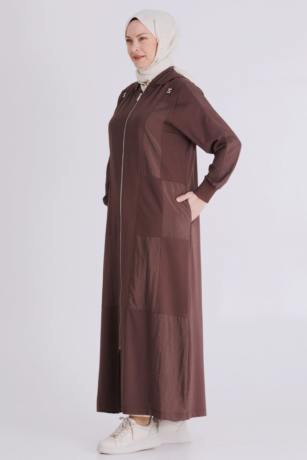 Büyük Beden Tesettür Ferace 28081 Kahve