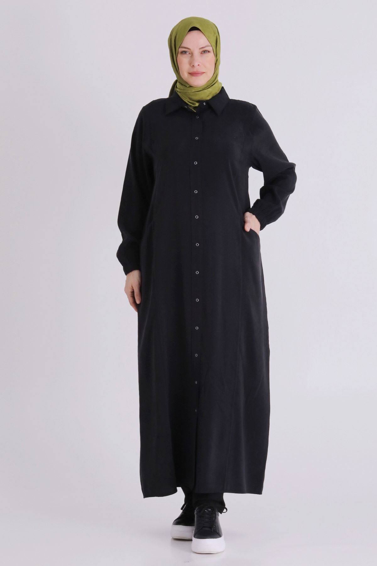 Büyük Beden Tesettür Ferace 2827 Siyah