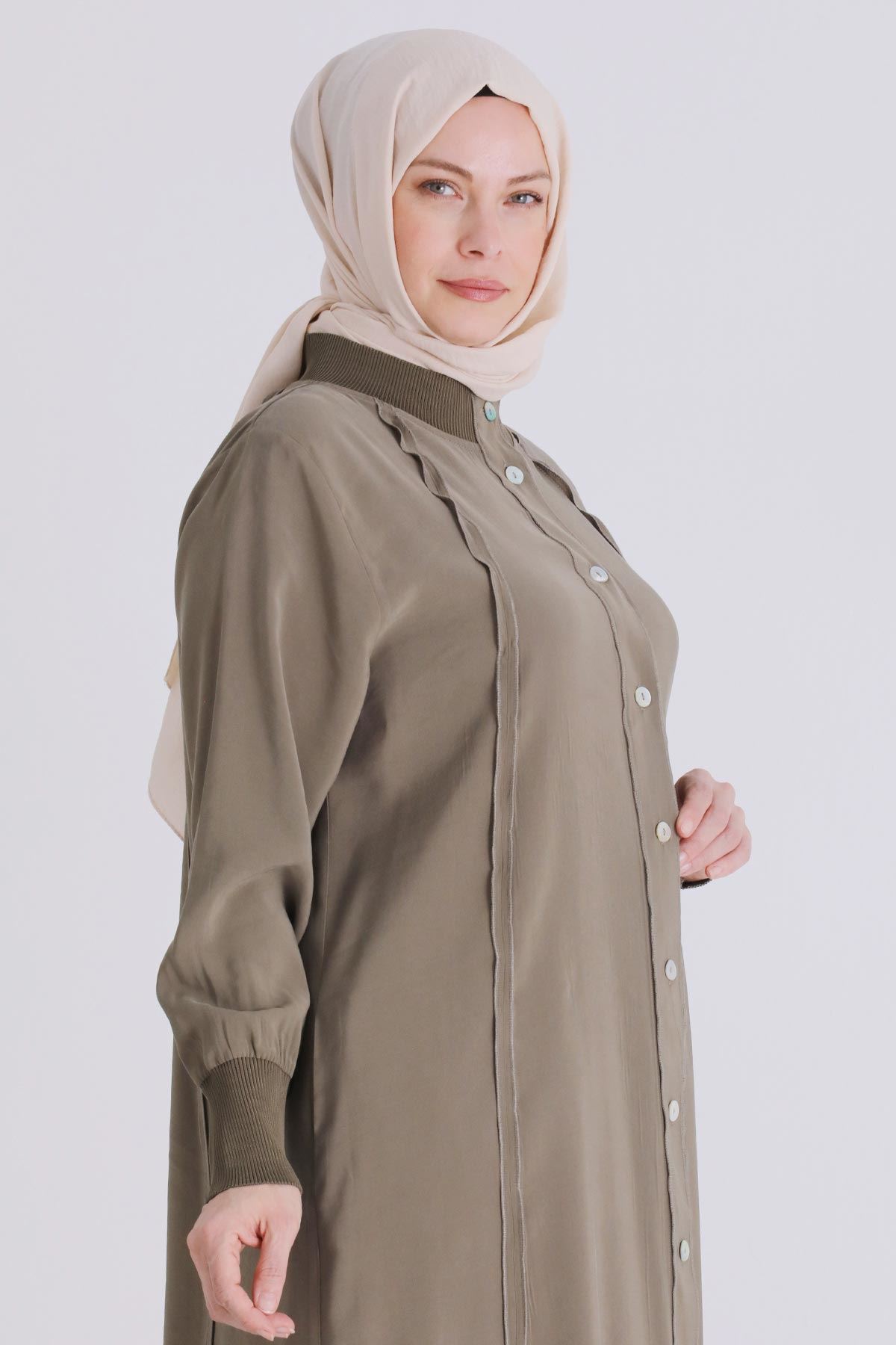Büyük Beden Tesettür Ferace 2828 Haki