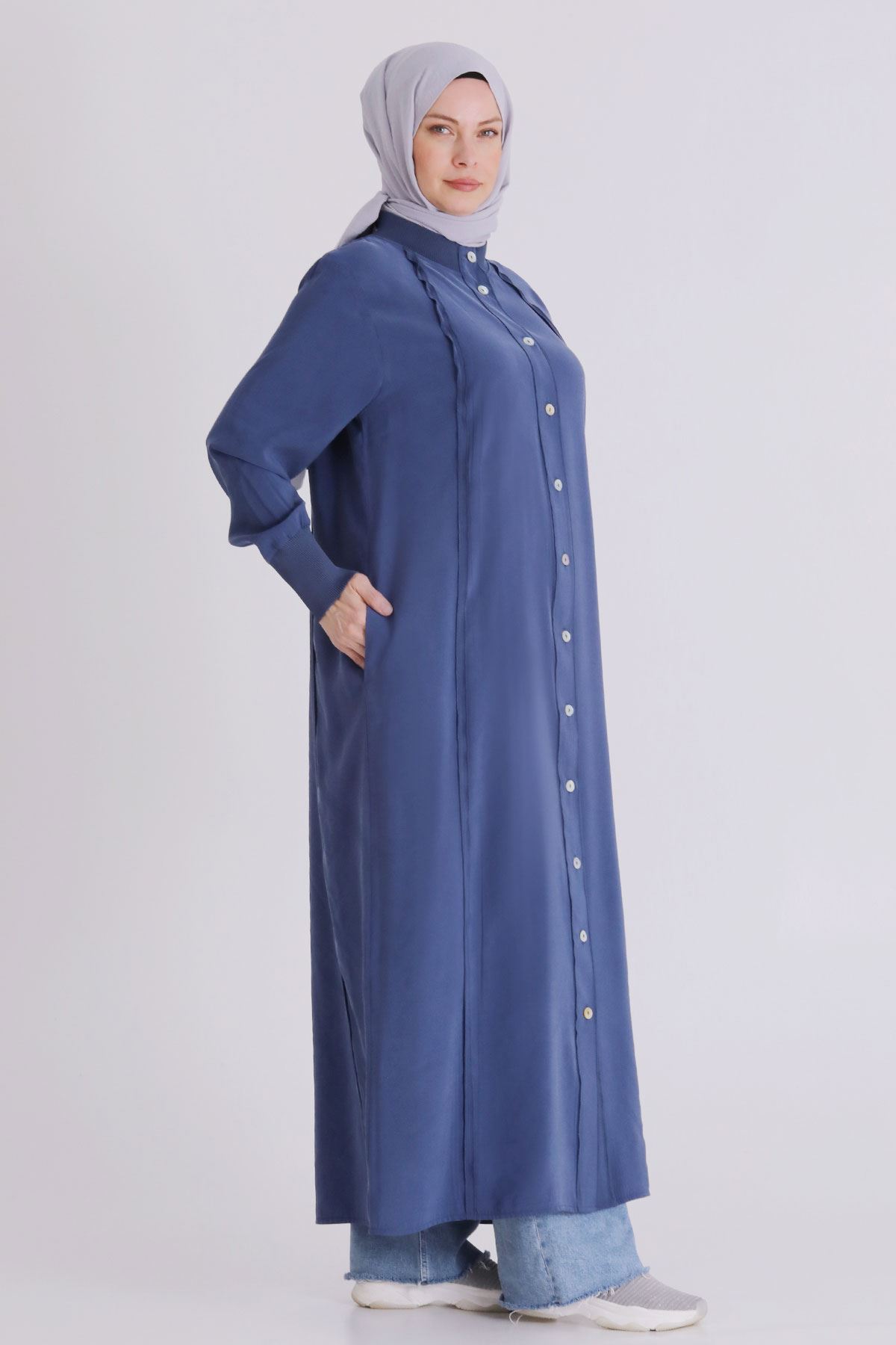 Büyük Beden Tesettür Ferace 2828 İndigo