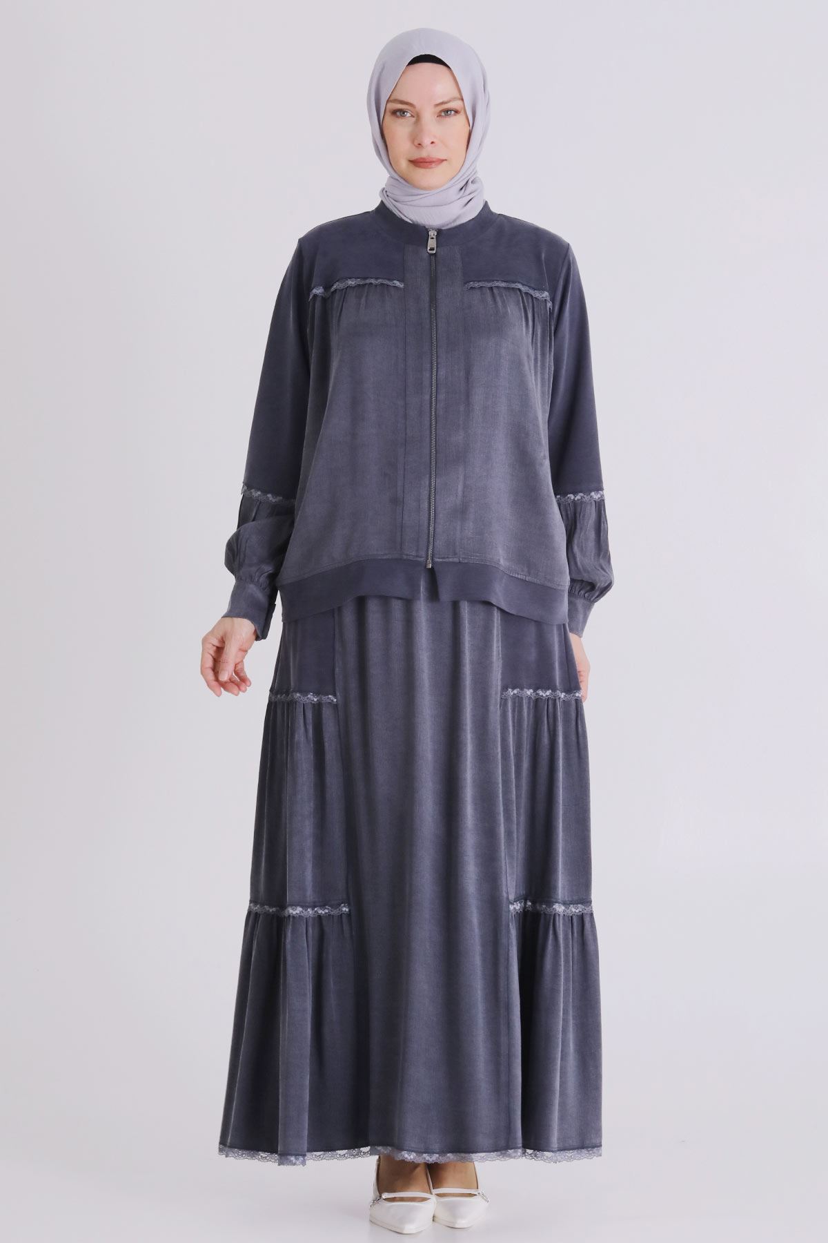 Büyük Beden Tesettür Etekli Takım 38002 Lacivert