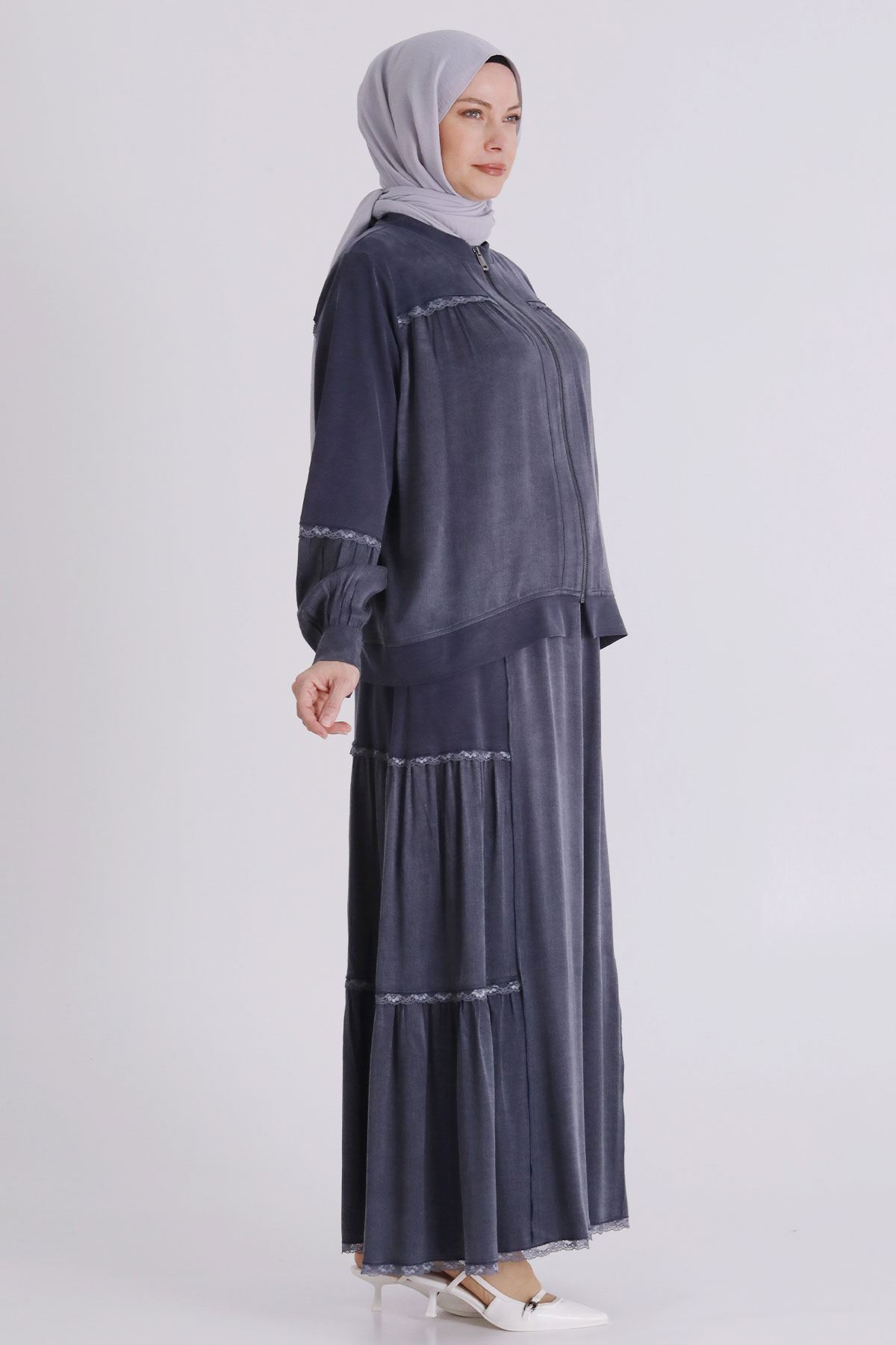 Büyük Beden Tesettür Etekli Takım 38002 Lacivert