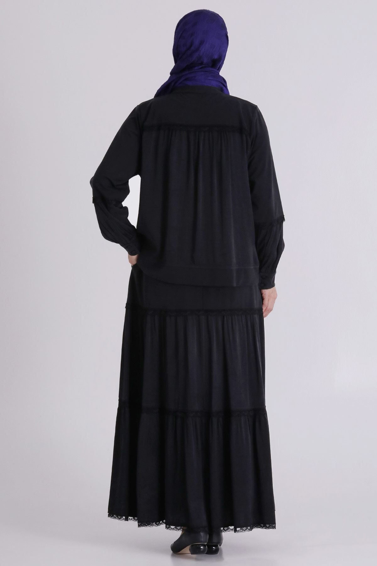 Büyük Beden Tesettür Etekli Takım 38002 Siyah