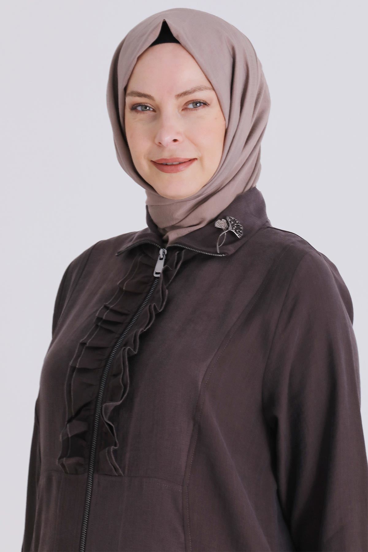 Büyük Beden Tesettür Pantolonlu Takım 35146 Kakao