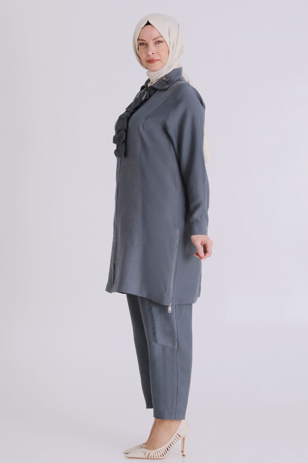 Büyük Beden Tesettür Pantolonlu Takım 35146 Nefti