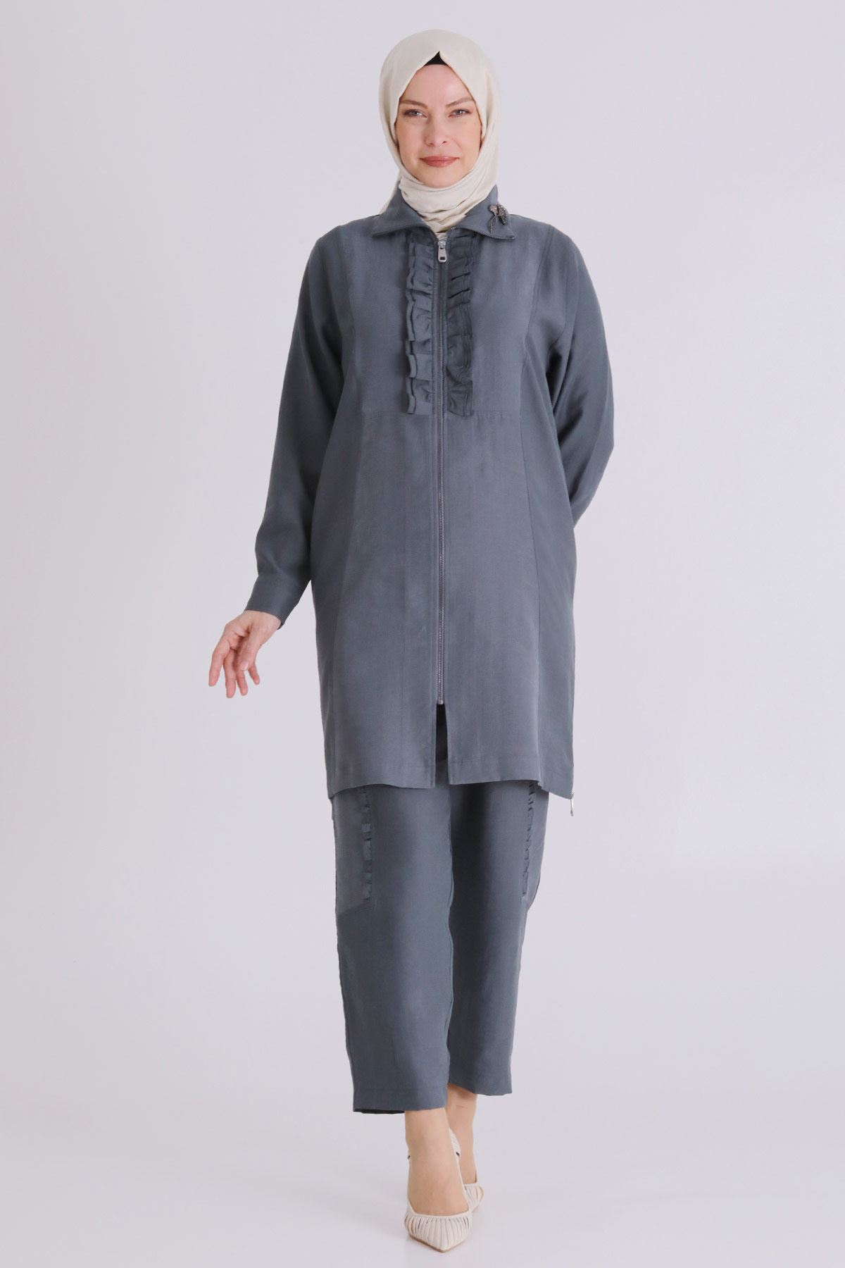 Büyük Beden Tesettür Pantolonlu Takım 35146 Nefti