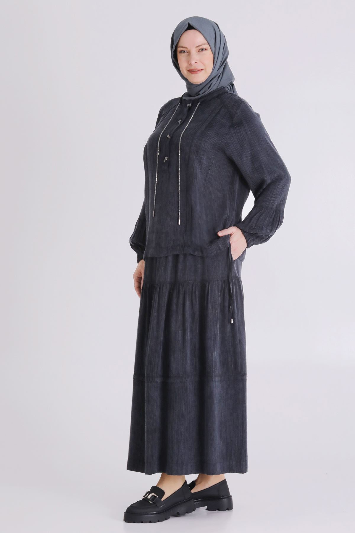Büyük Beden Tesettür Etekli Takım 38003 Siyah