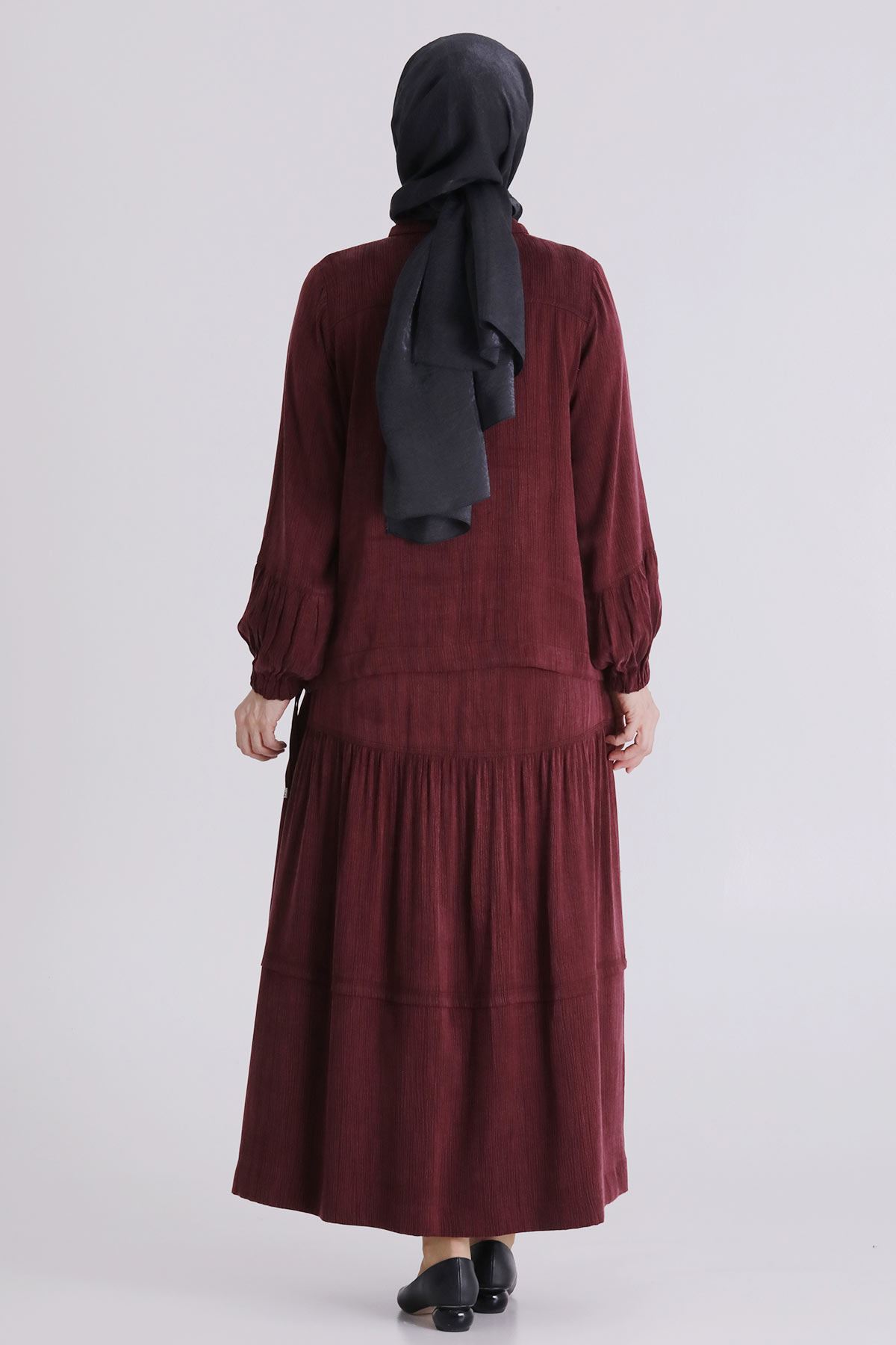 Büyük Beden Tesettür Etekli Takım 38003 Bordo