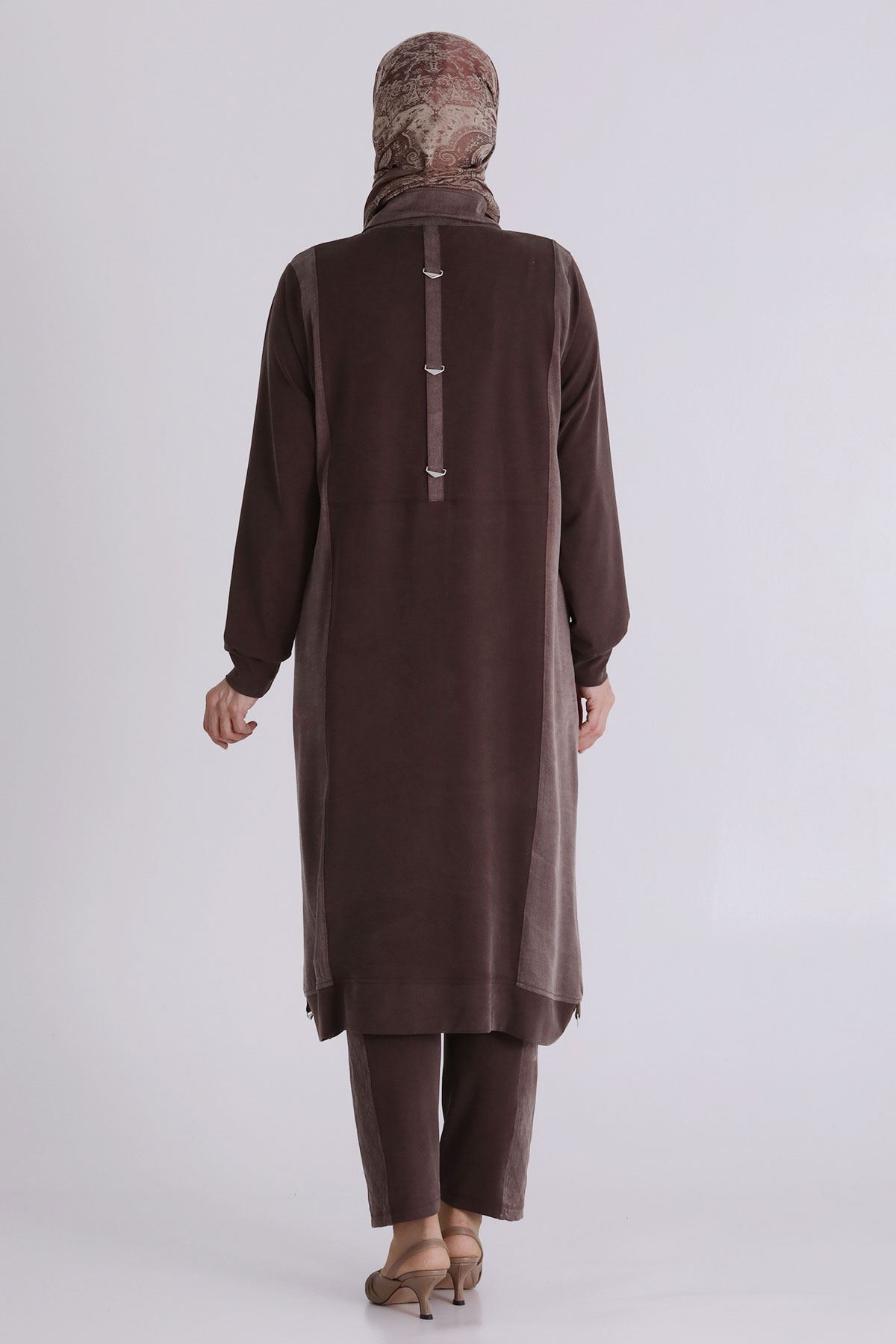 Büyük Beden Tesettür Pantolonlu Takım 35145 Kahve