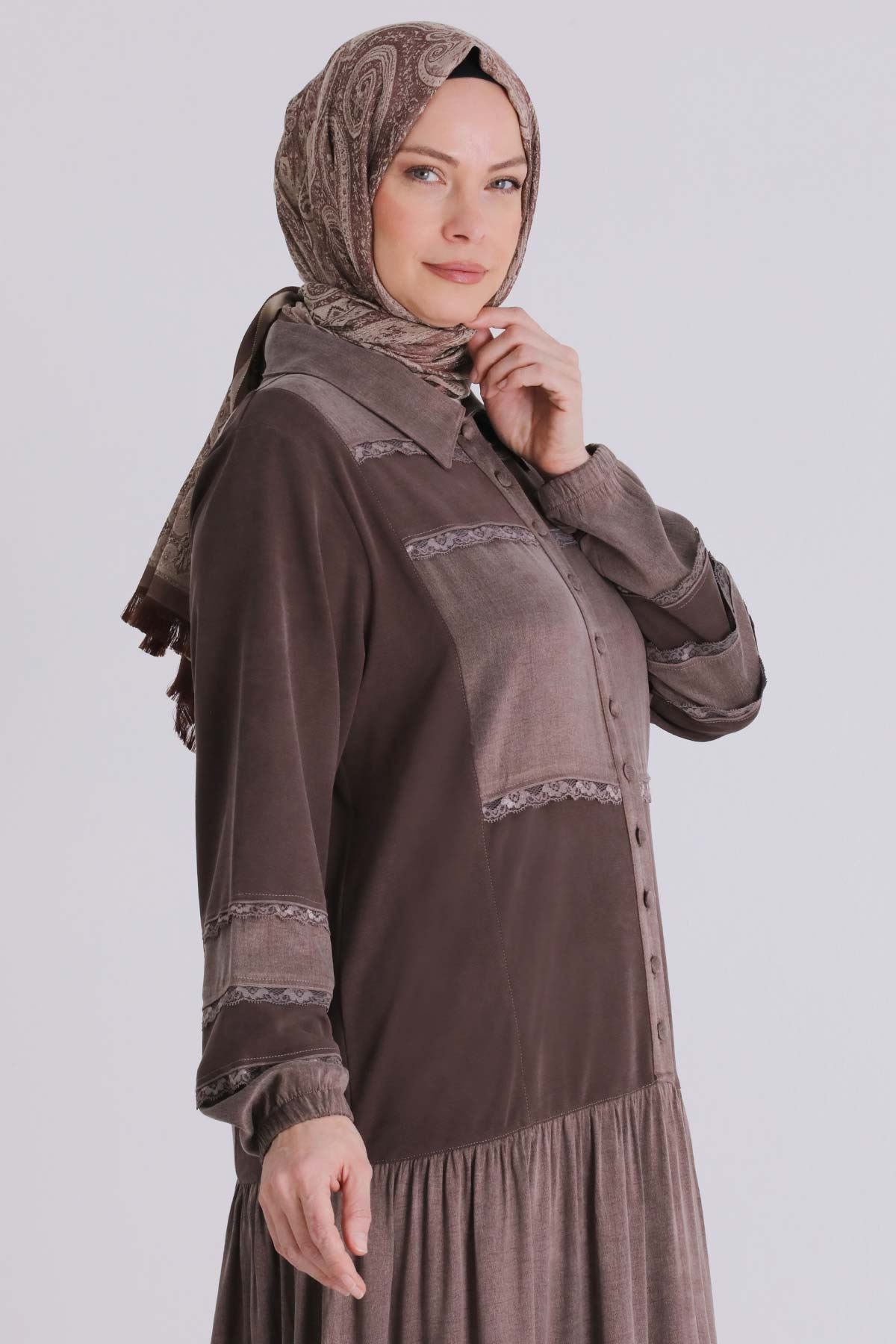 Büyük Beden Tesettür Elbise 75008 Kahve