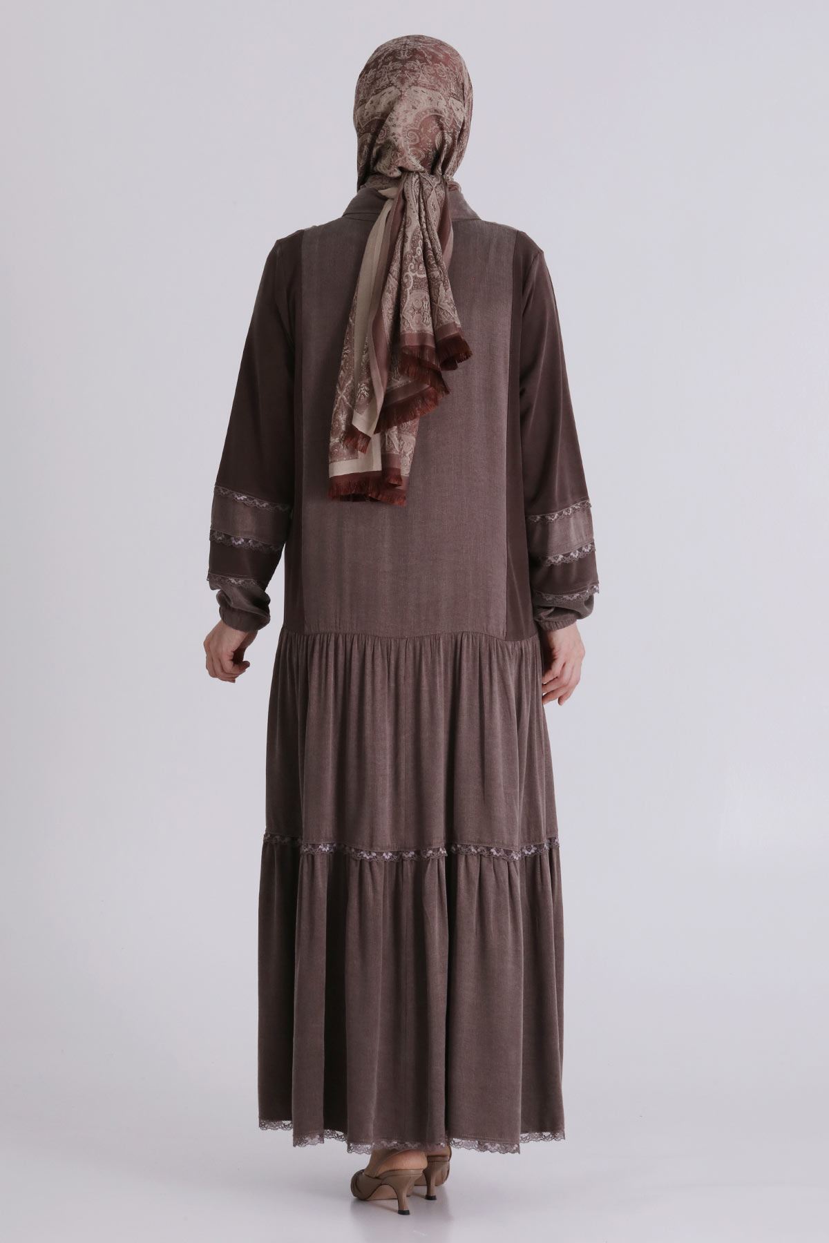 Büyük Beden Tesettür Elbise 75008 Kahve