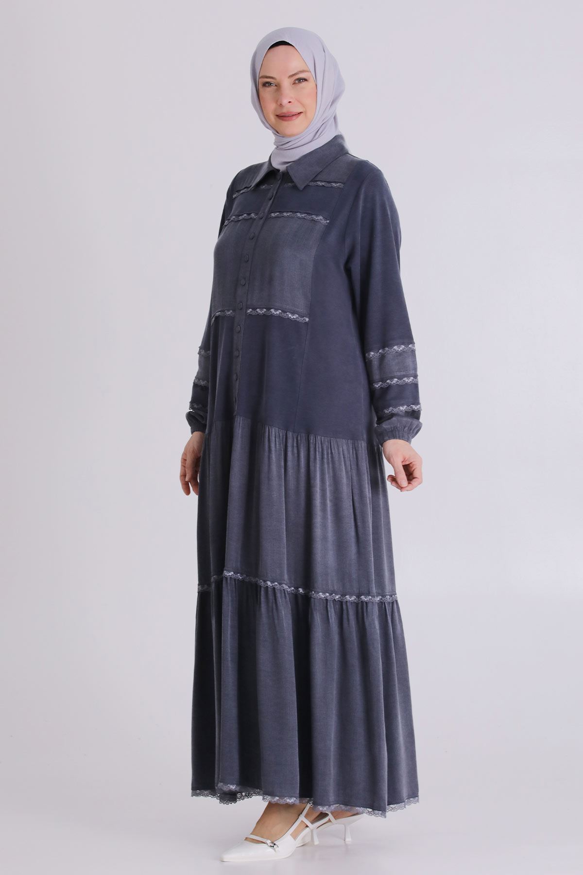 Büyük Beden Tesettür Elbise 75008 Lacivert