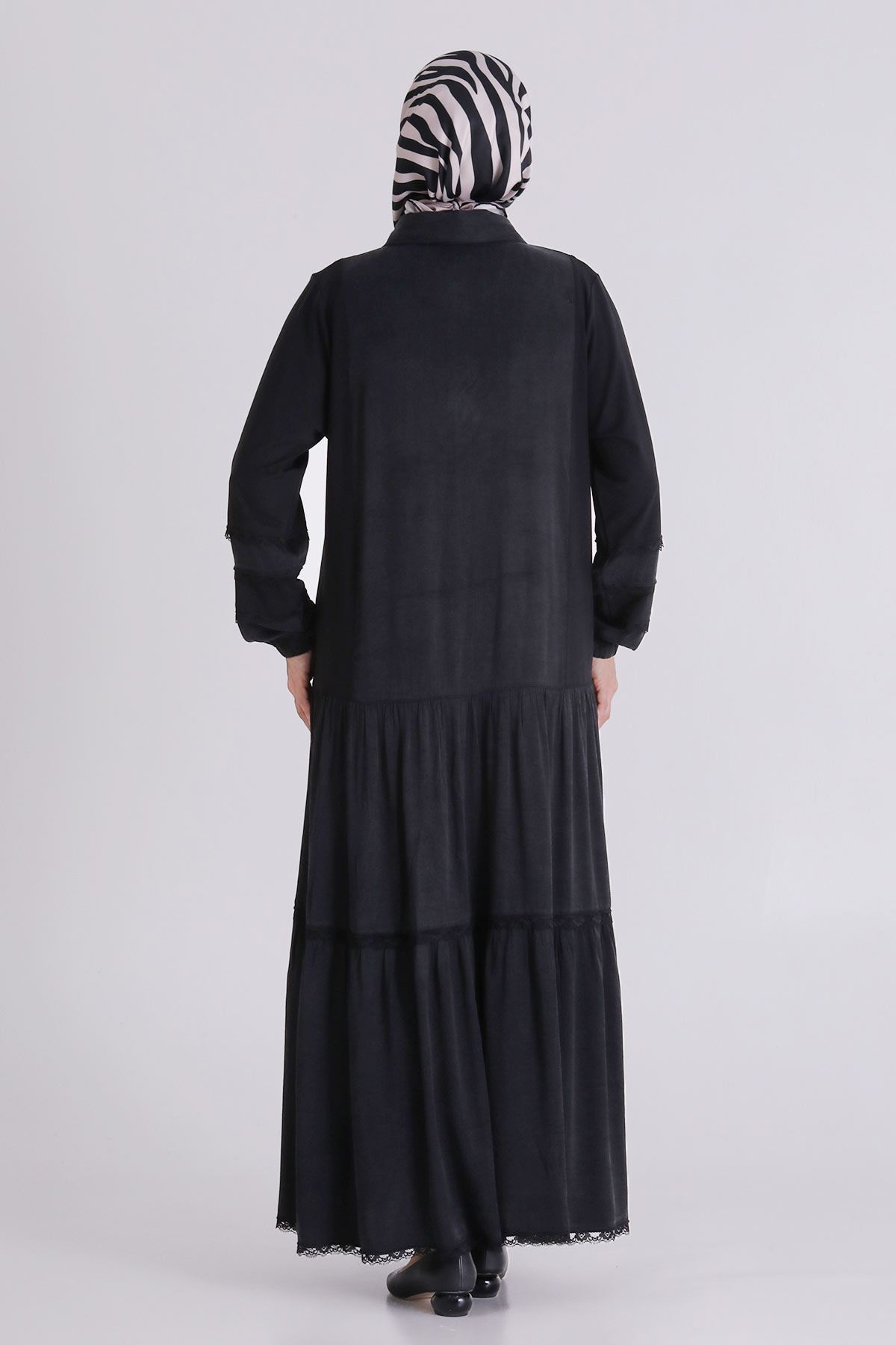 Büyük Beden Tesettür Elbise 75008 Siyah