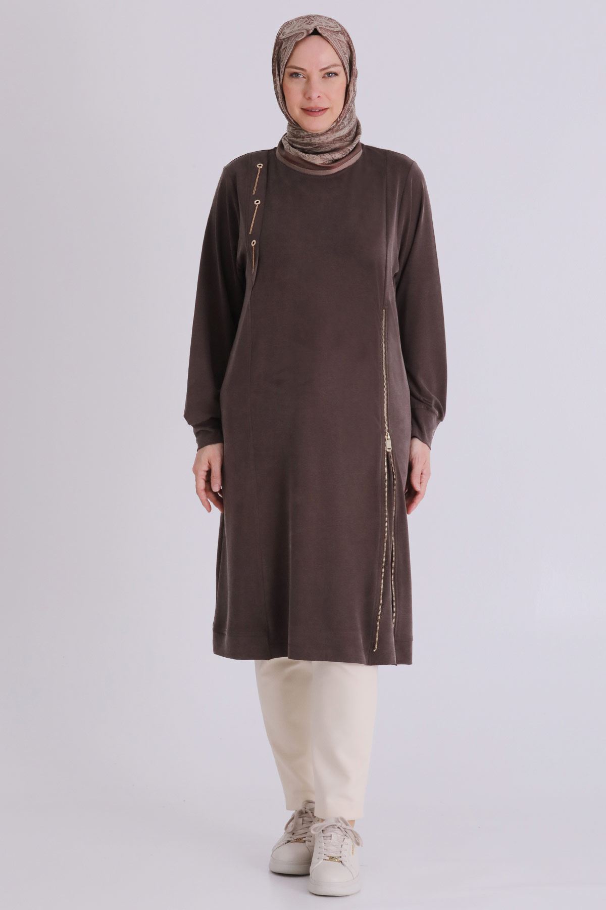 Büyük Beden Tesettür Tunik 20139 Kahve