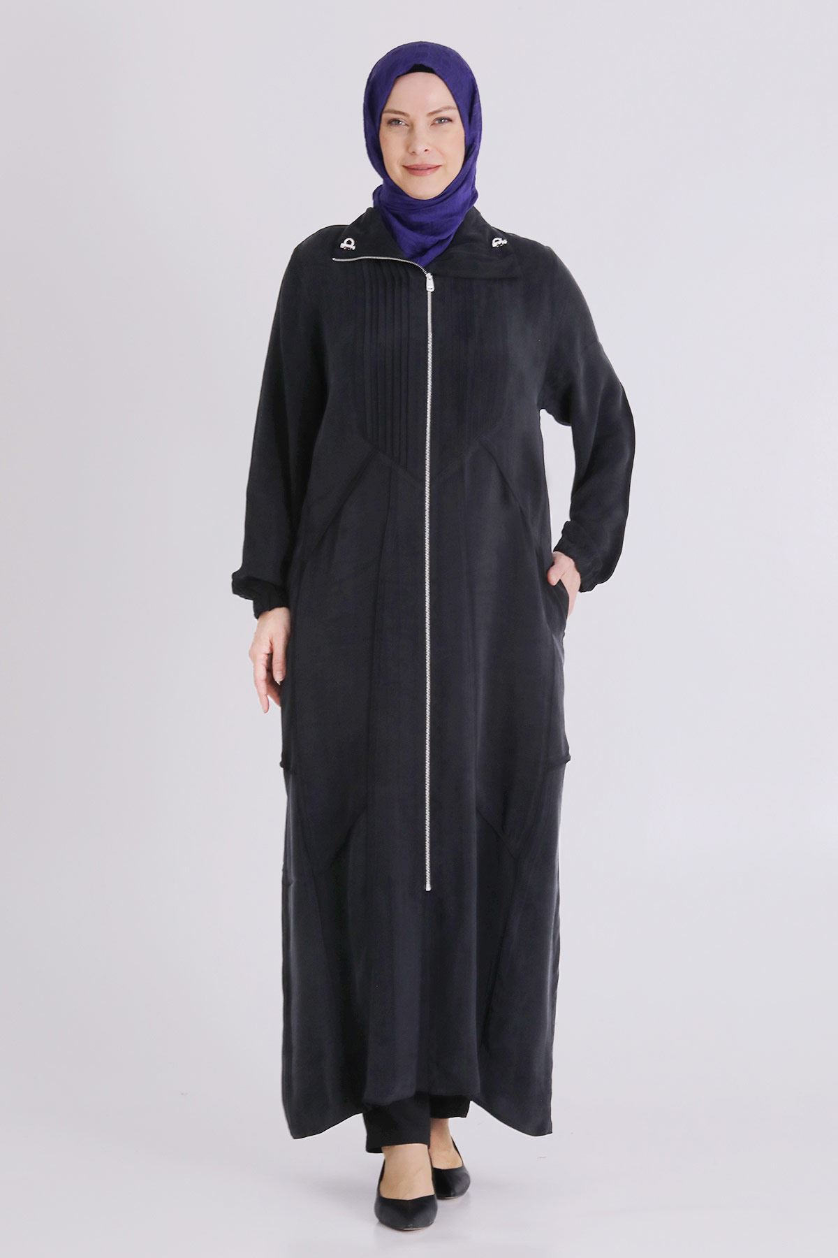 Büyük Beden Tesettür Cupro Ferace 28083 Siyah