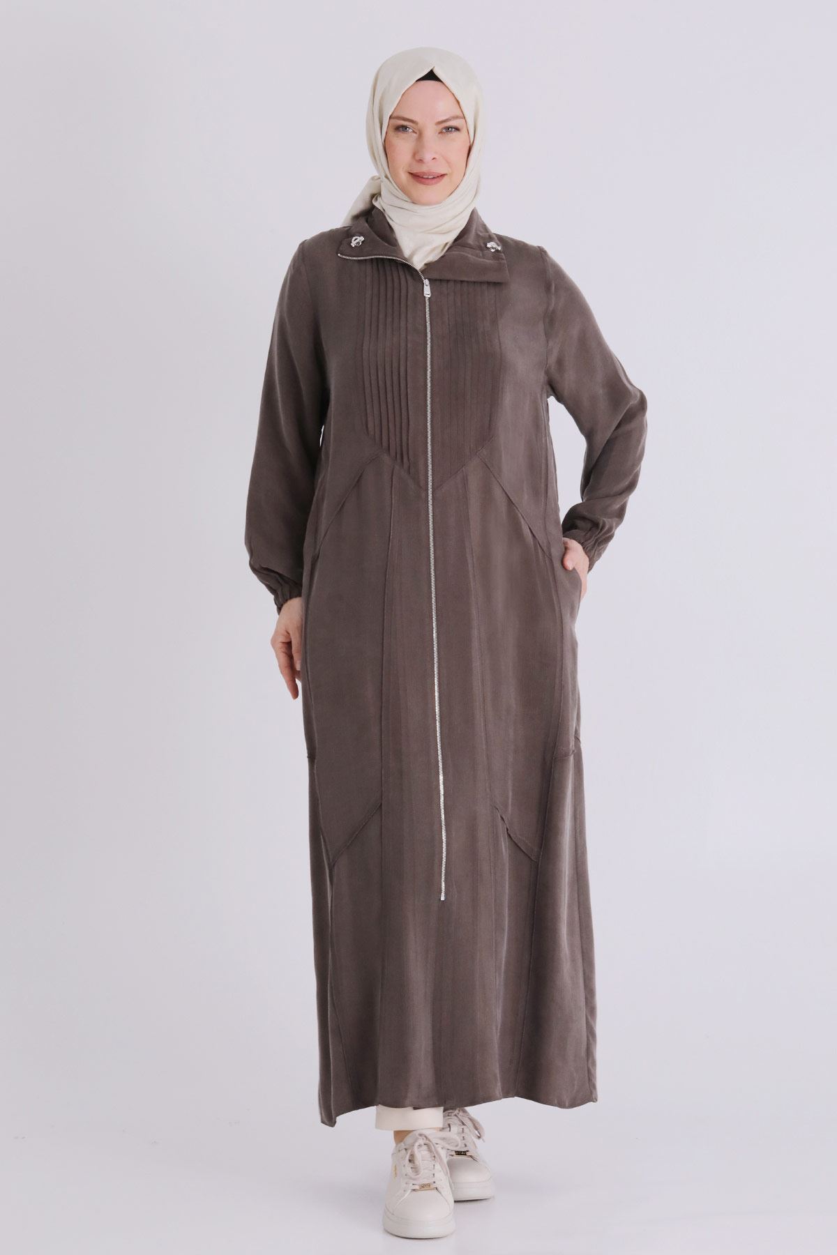 Büyük Beden Tesettür Cupro Ferace 28083 Koyu Vizon