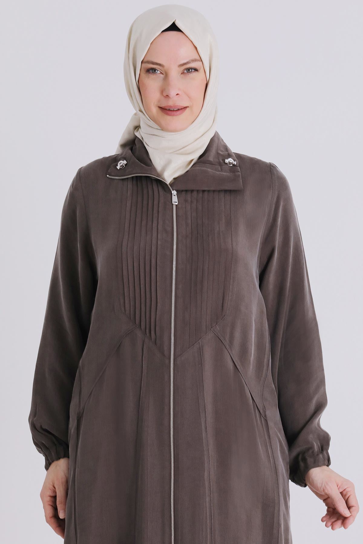 Büyük Beden Tesettür Cupro Ferace 28083 Koyu Vizon