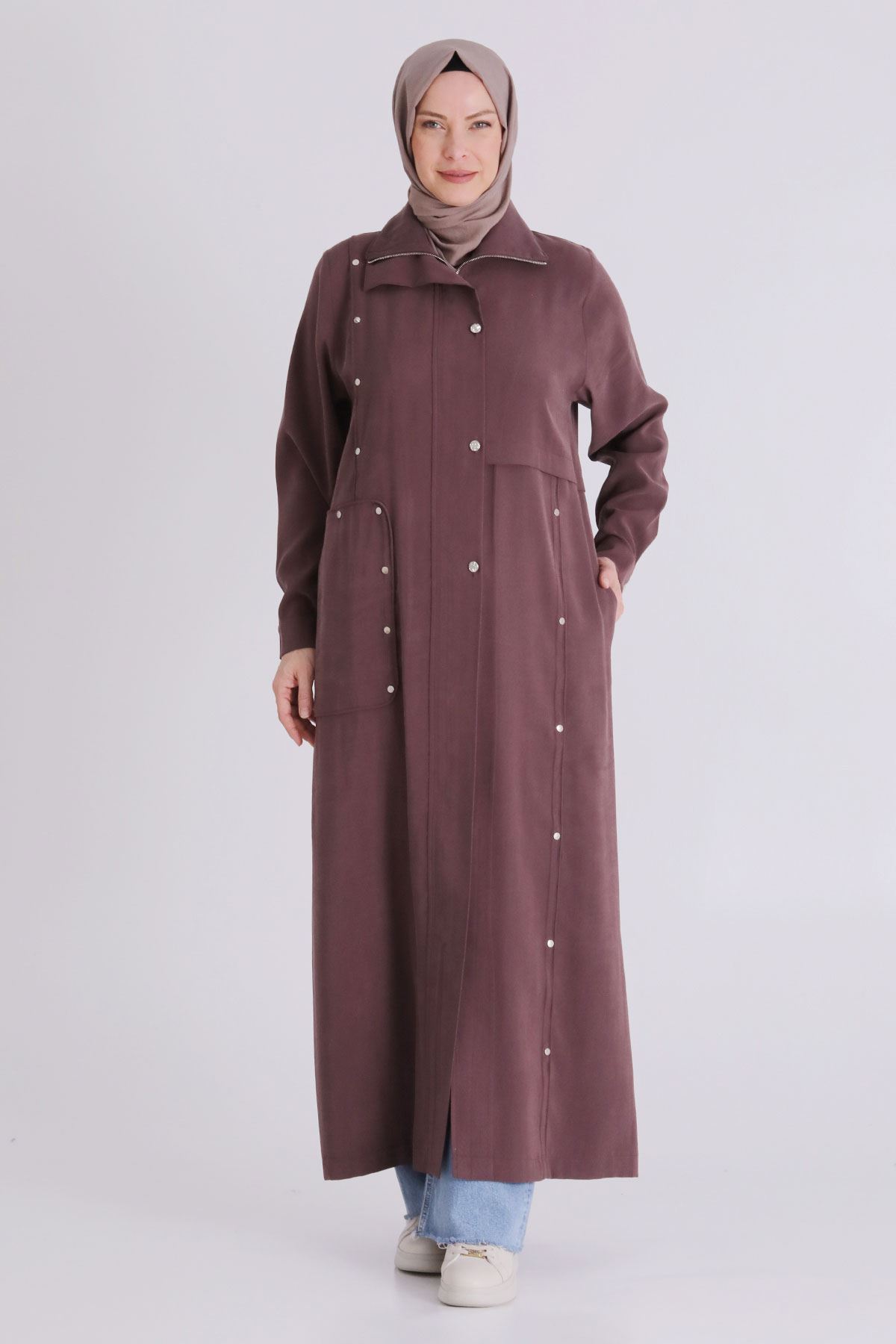 Büyük Beden Tesettür Ferace 28079 Soft Mürdüm