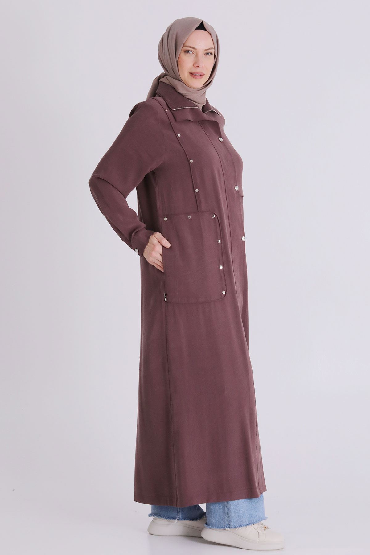 Büyük Beden Tesettür Ferace 28079 Soft Mürdüm