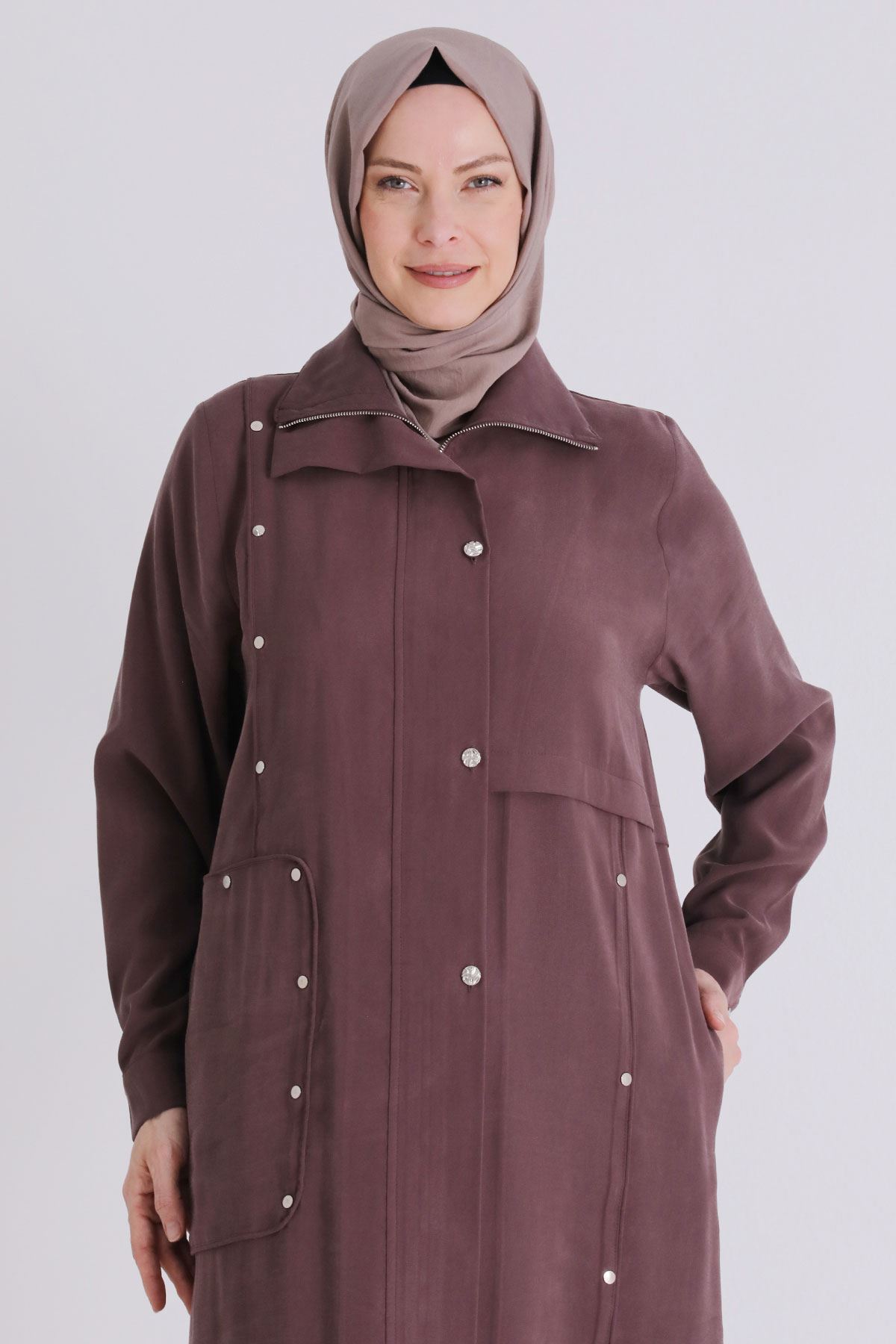 Büyük Beden Tesettür Ferace 28079 Soft Mürdüm