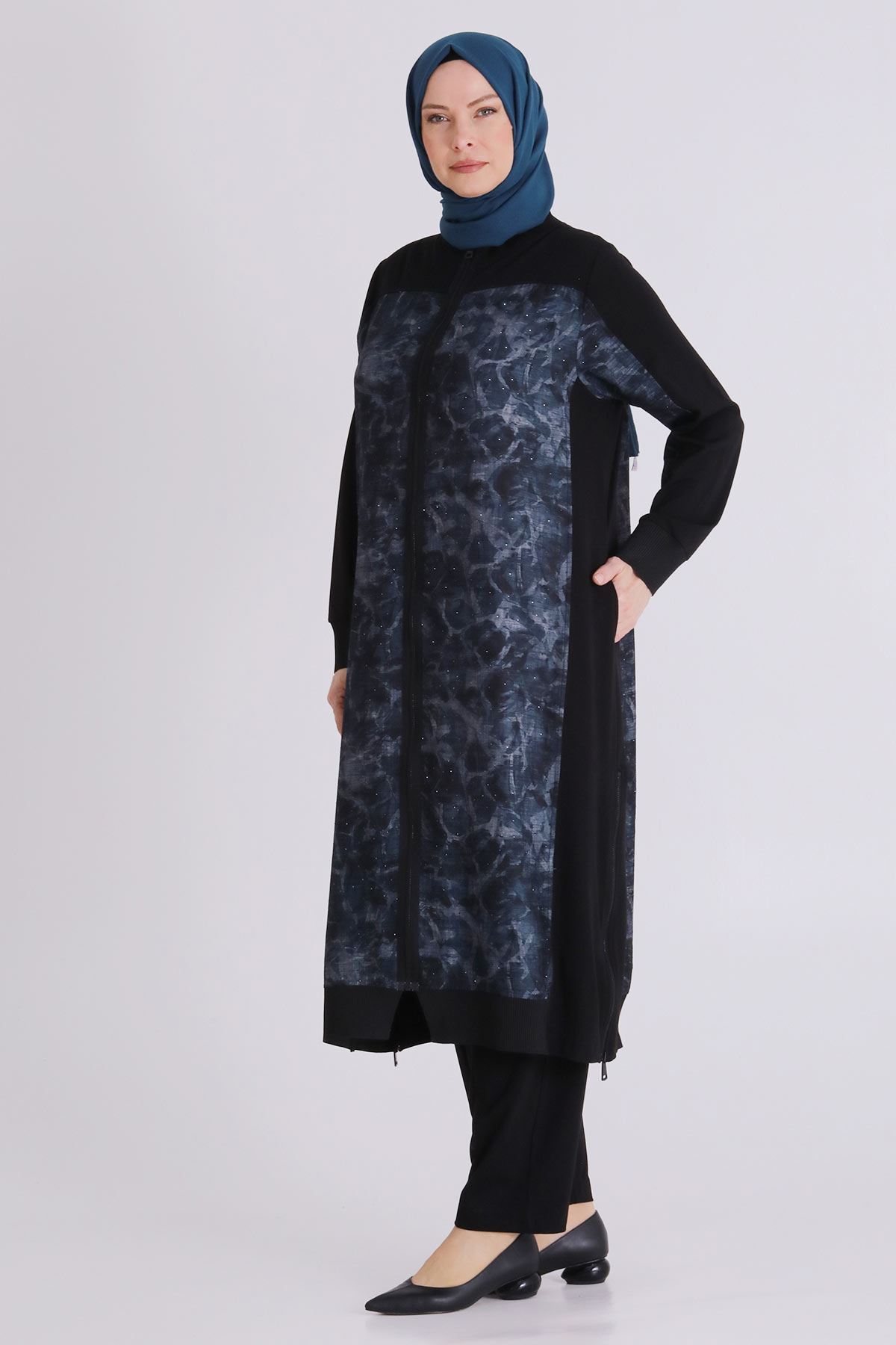 Büyük Beden Tesettür Pantolonlu Takım 35148 Siyah