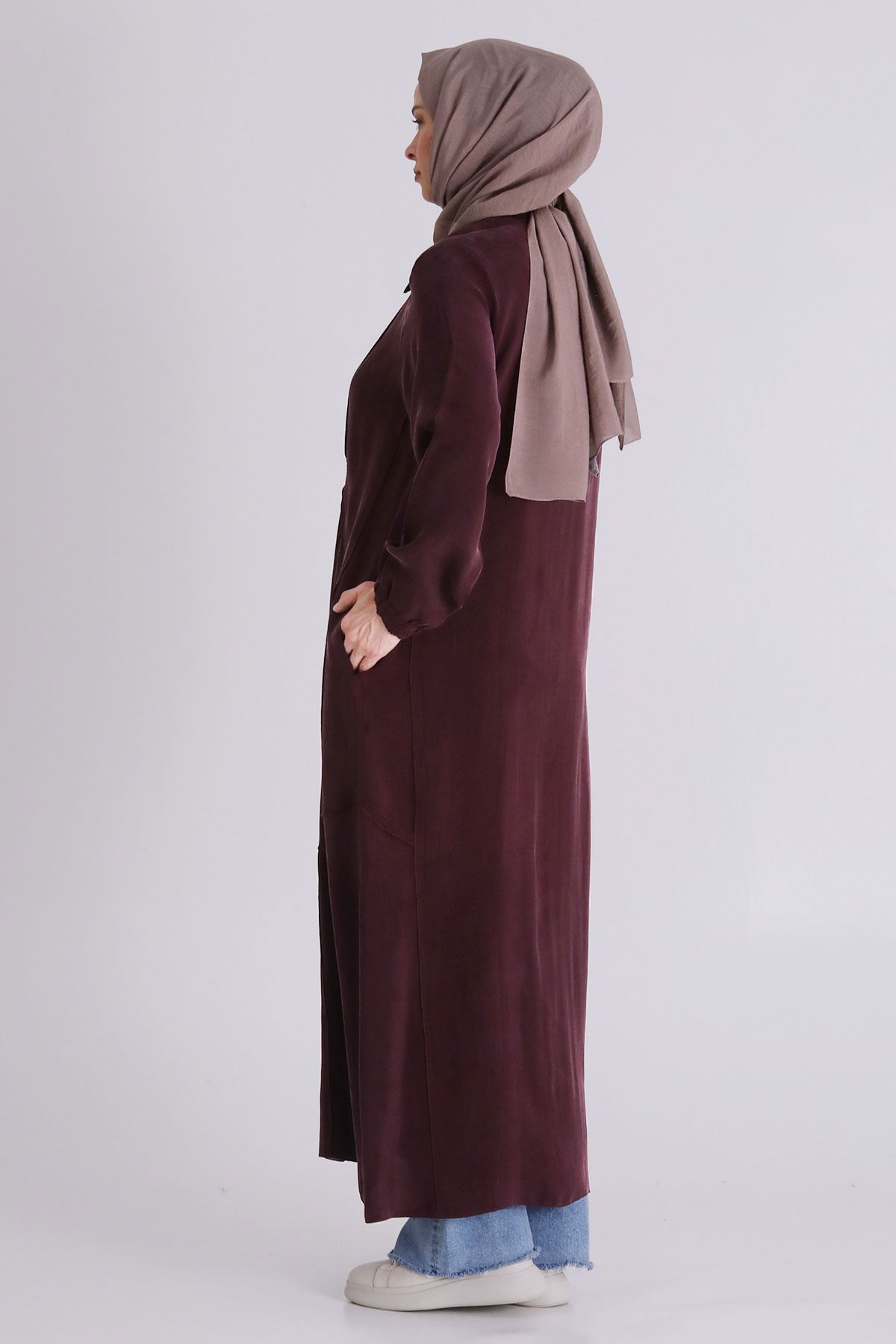 Büyük Beden Tesettür Cupro Ferace 28083 Böğürtlen