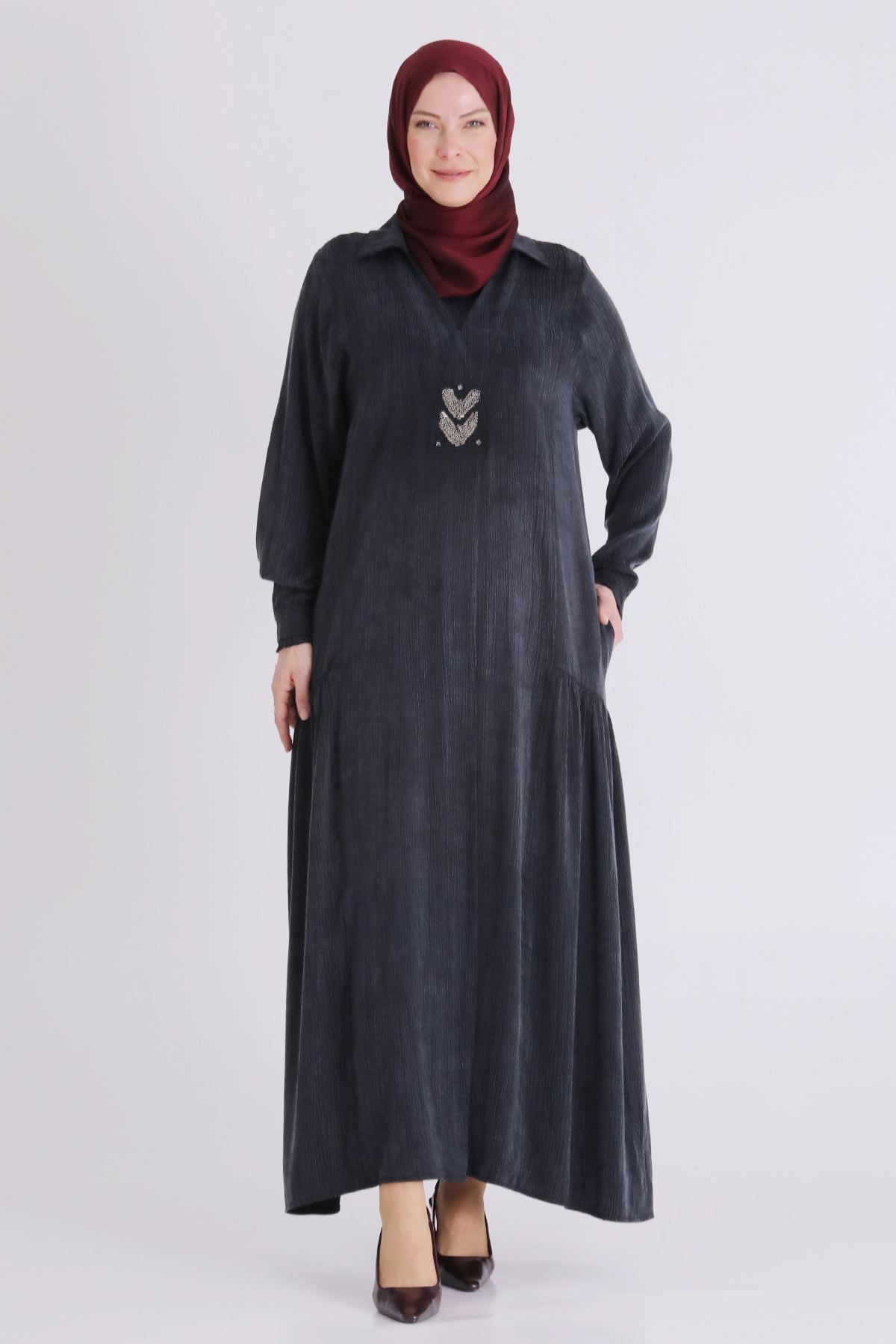 Büyük Beden Tesettür Elbise 75009 Siyah