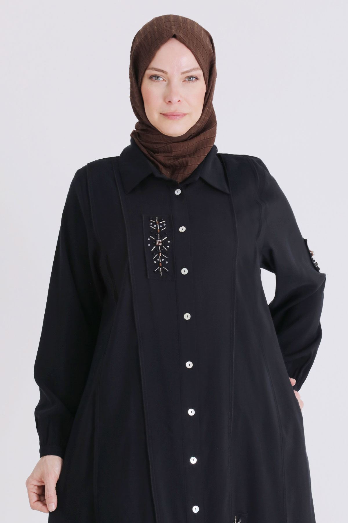 Büyük Beden Tesettür İşlemeli Tunik 2359 Siyah