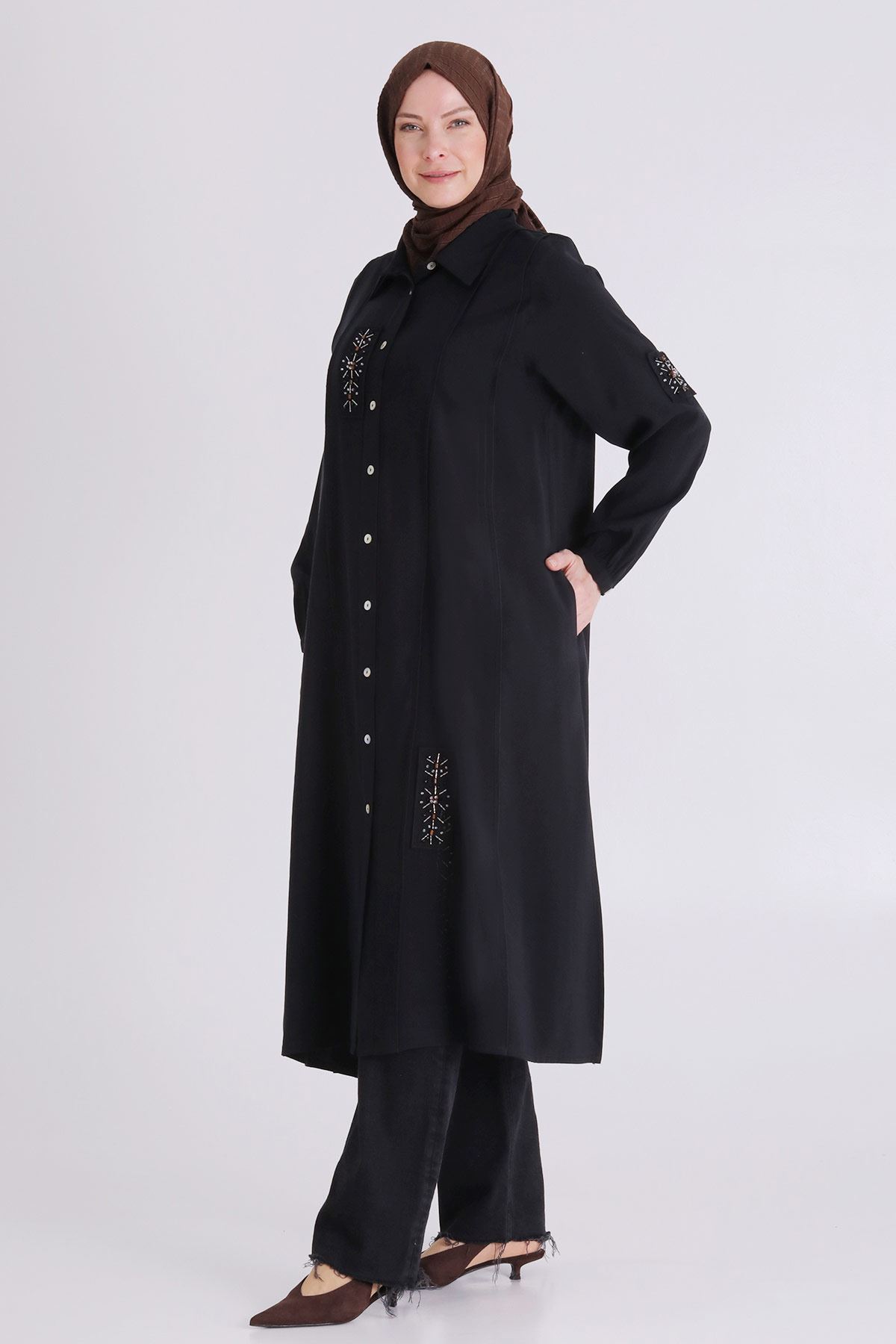 Büyük Beden Tesettür İşlemeli Tunik 2359 Siyah