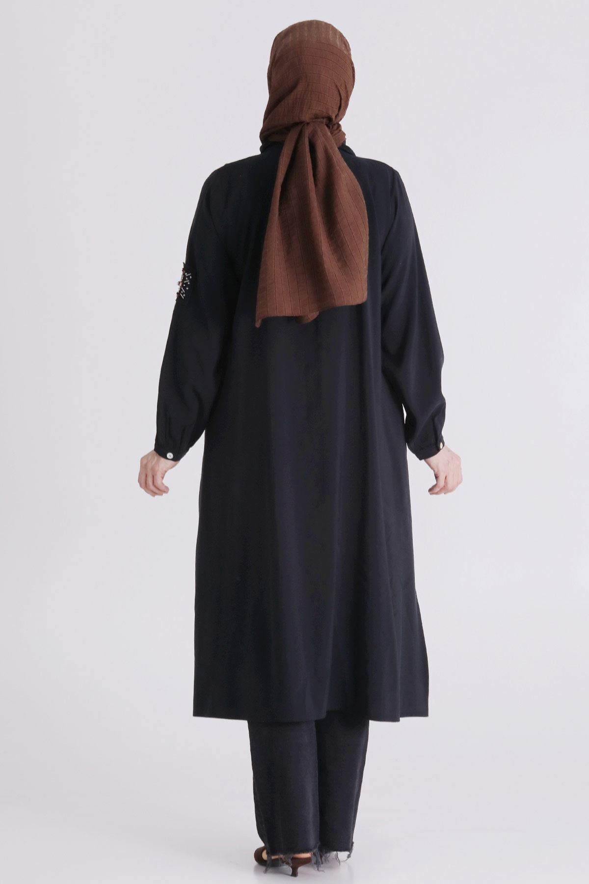 Büyük Beden Tesettür İşlemeli Tunik 2359 Siyah