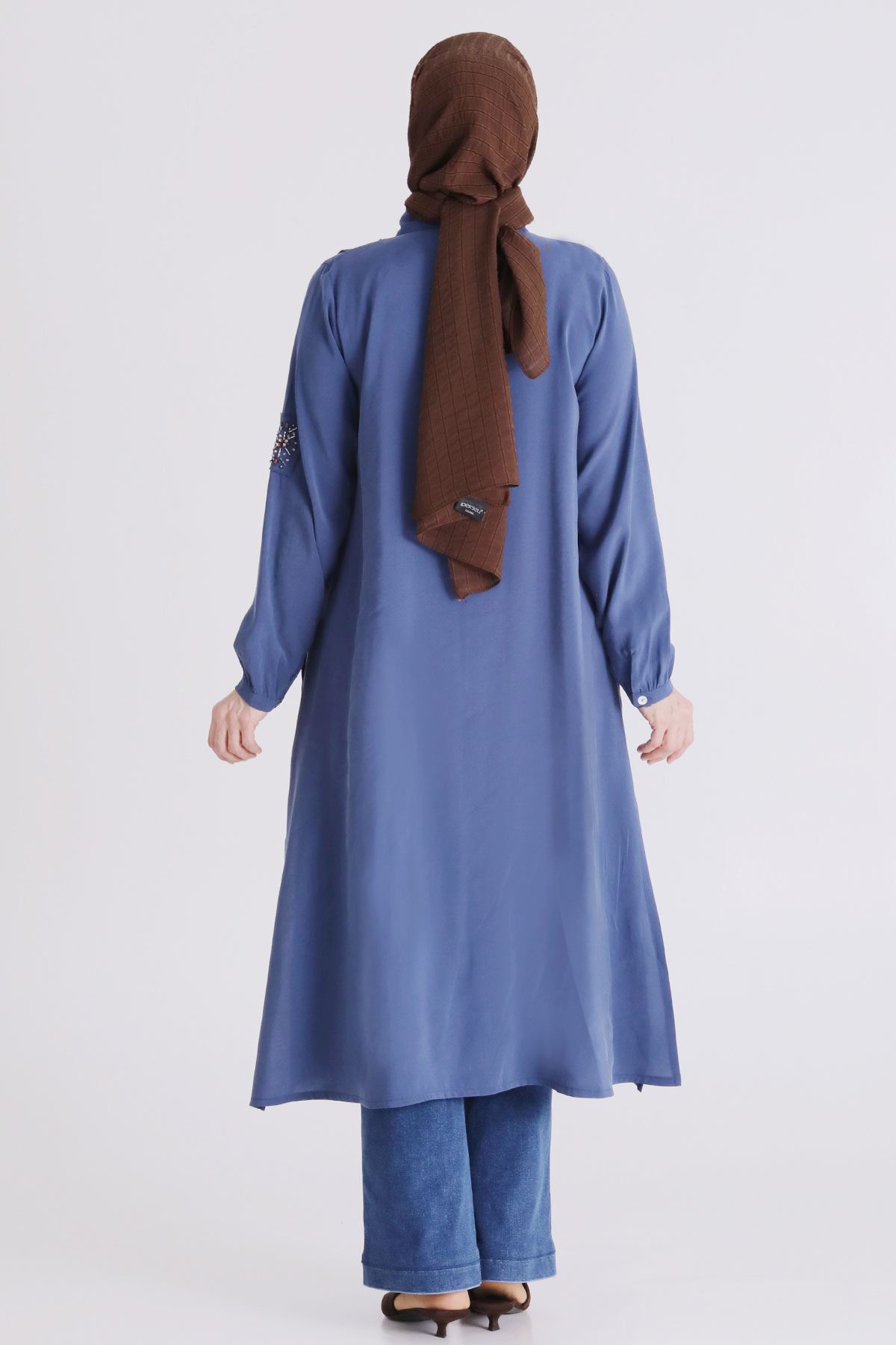 Büyük Beden Tesettür İşlemeli Tunik 2359 İndigo