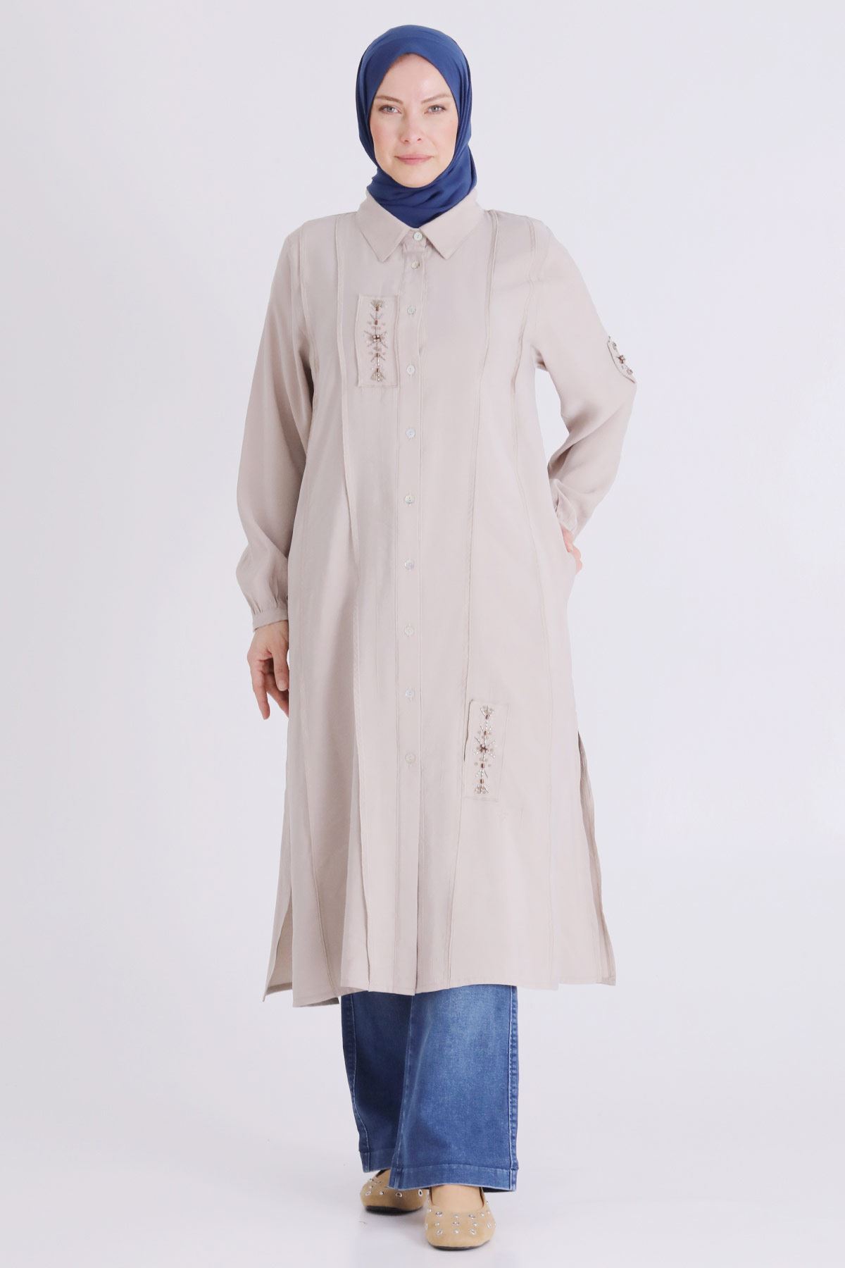 Büyük Beden Tesettür İşlemeli Tunik 2359 Taş