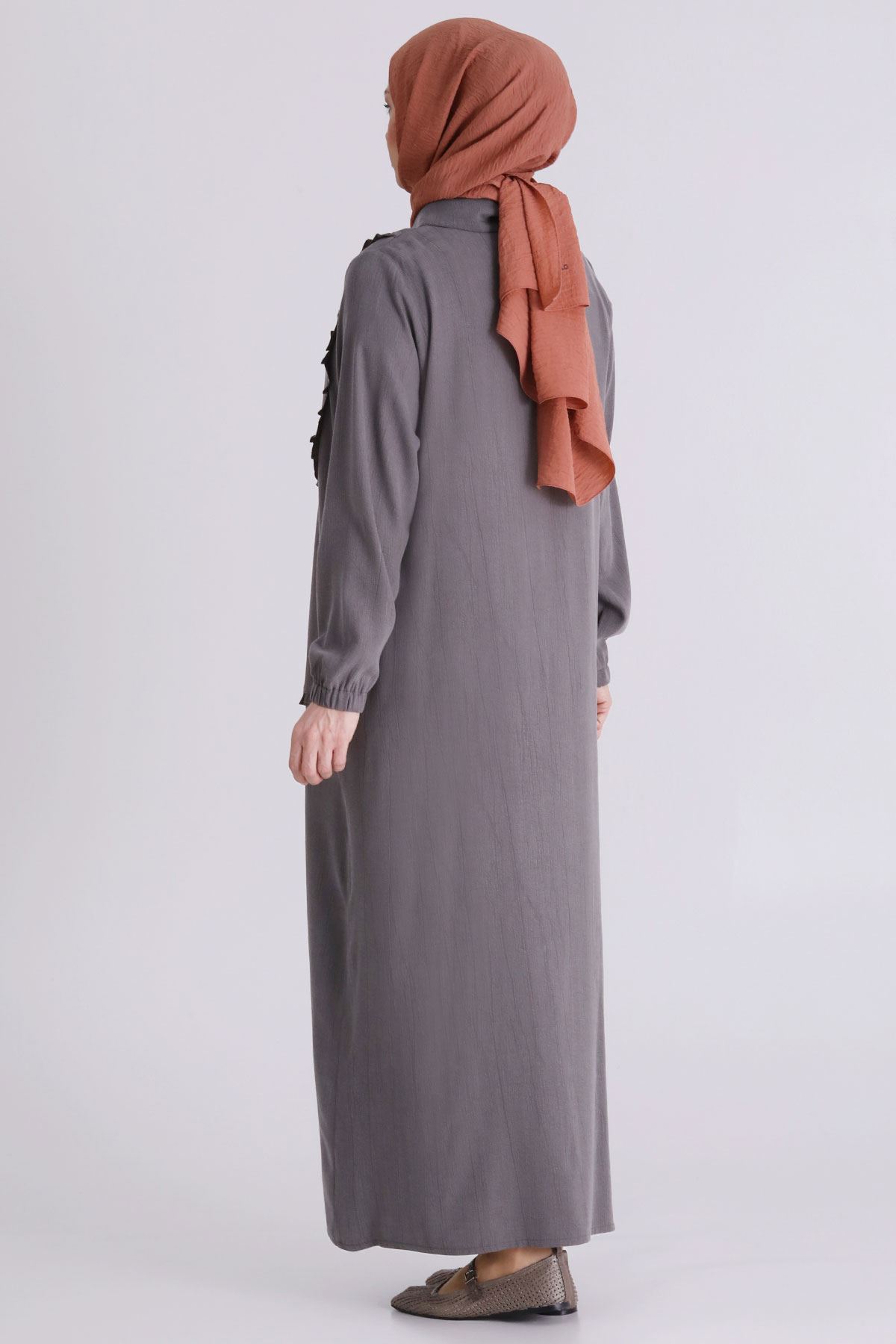 Büyük Beden Tesettür Elbise 7524 Duman Gri