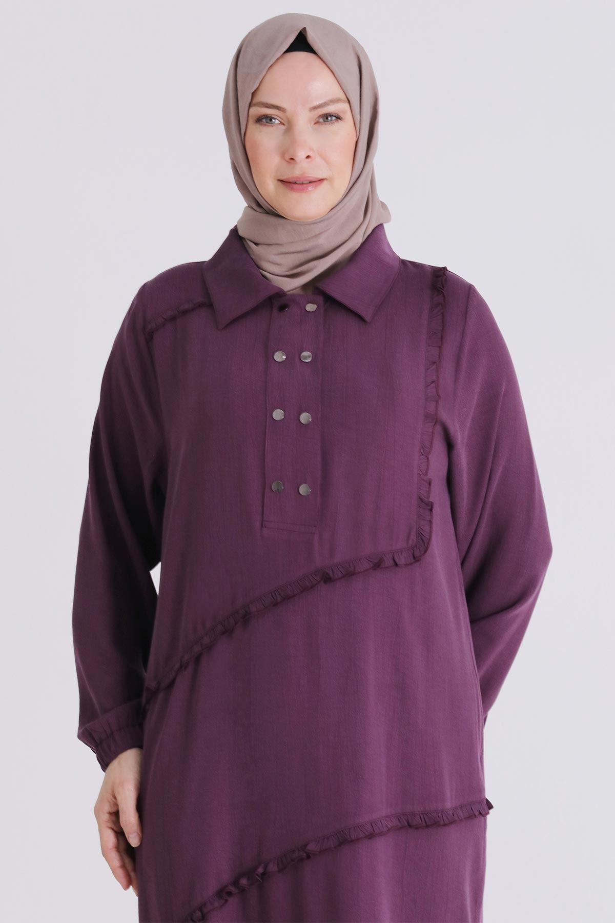 Büyük Beden Tesettür Elbise 7524 Vişne 