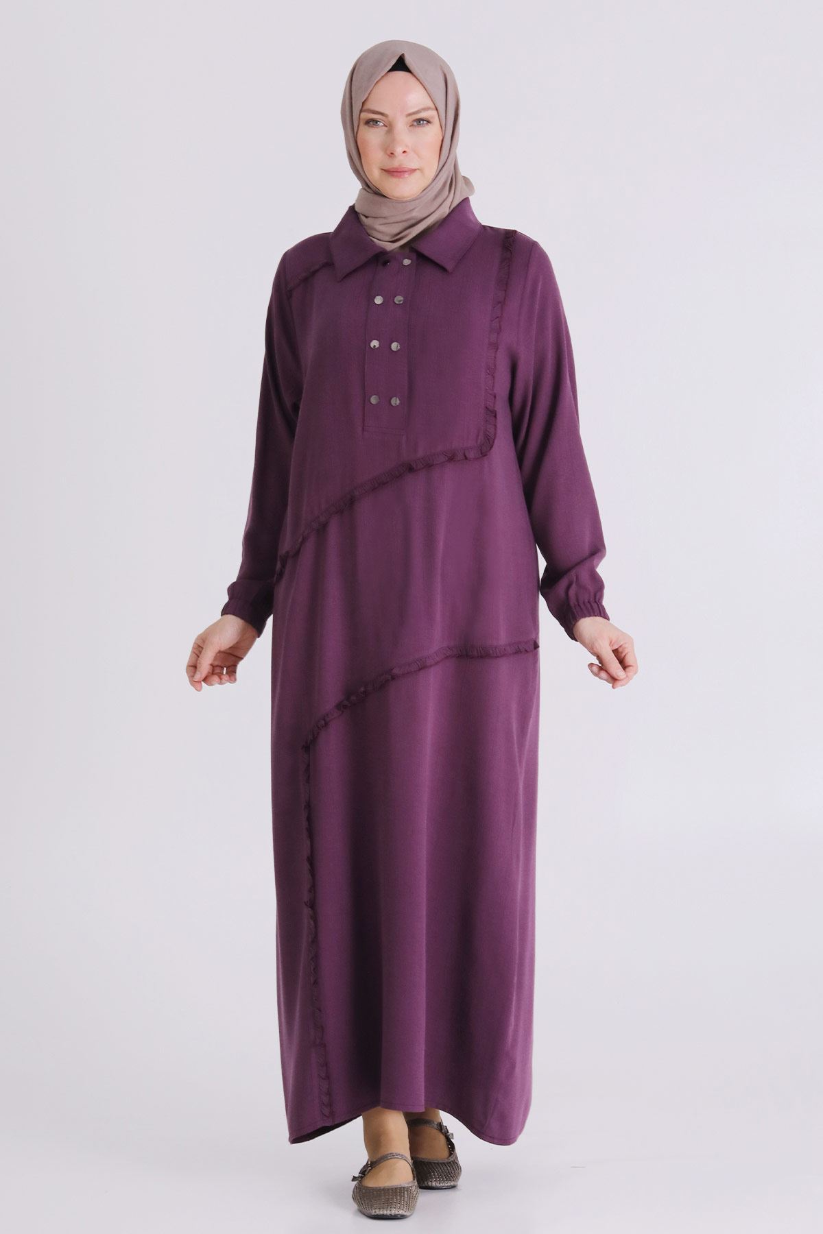 Büyük Beden Tesettür Elbise 7524 Vişne 