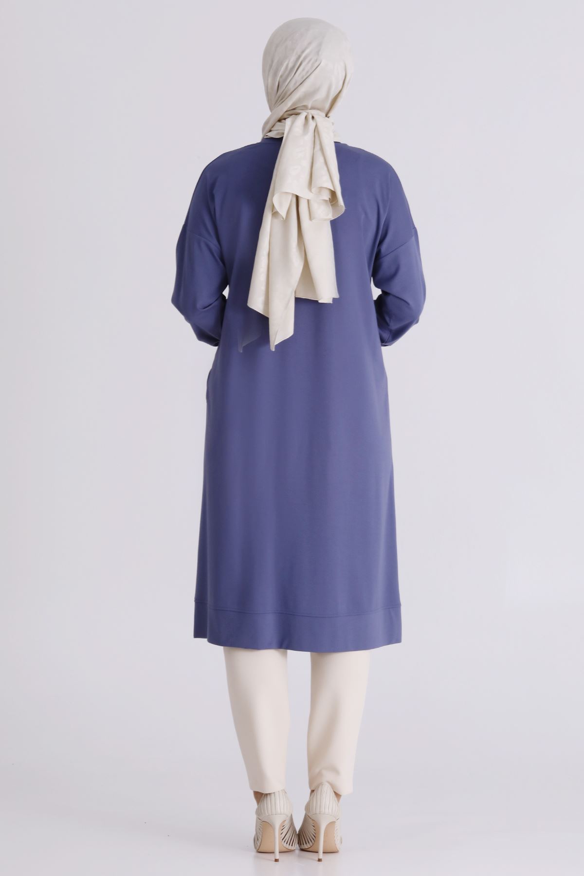 Büyük Beden Tesettür İşlemeli Tunik 20133 Morcivert