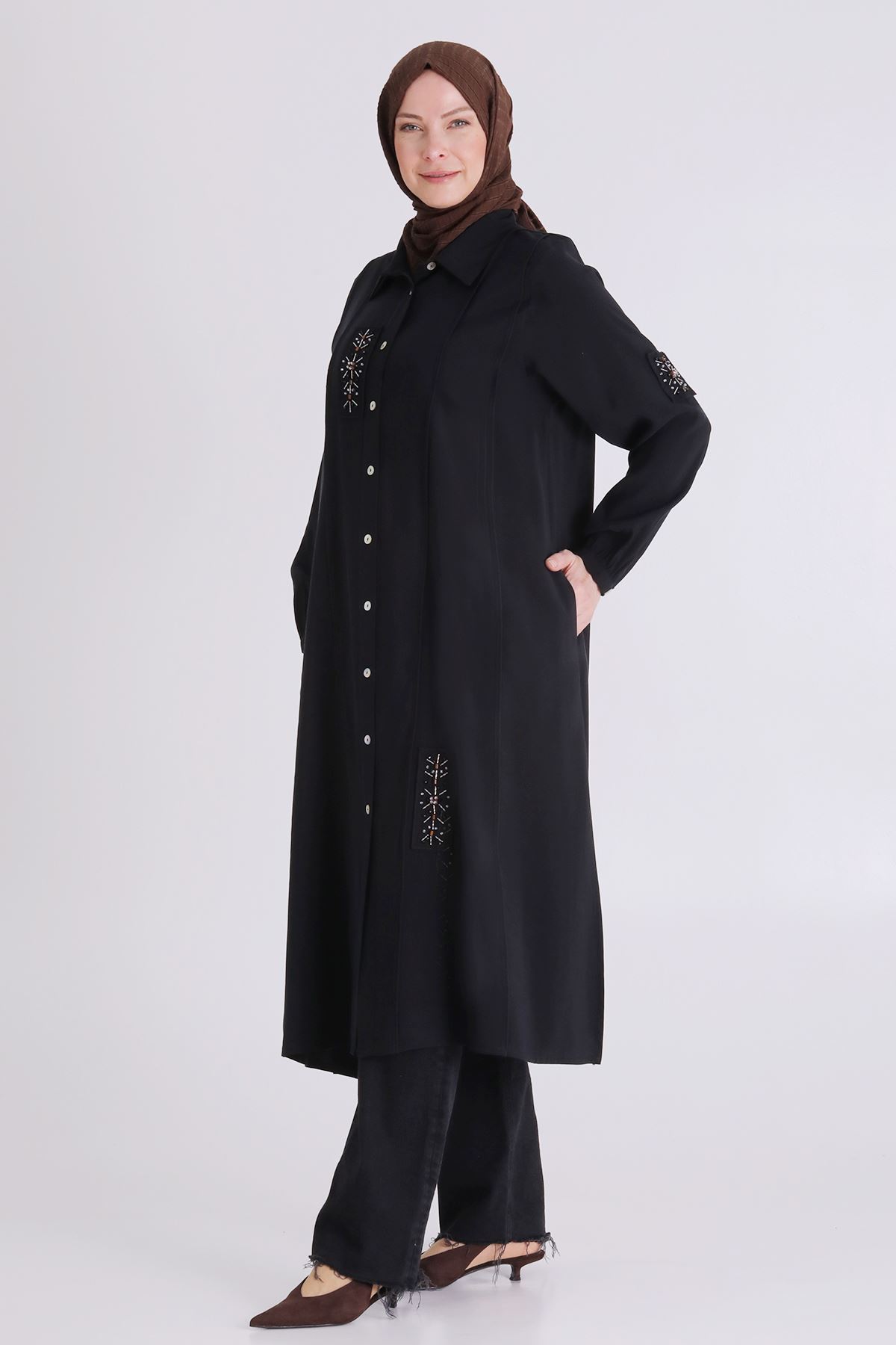 Büyük Beden Tesettür İşlemeli Tunik 2359 Siyah