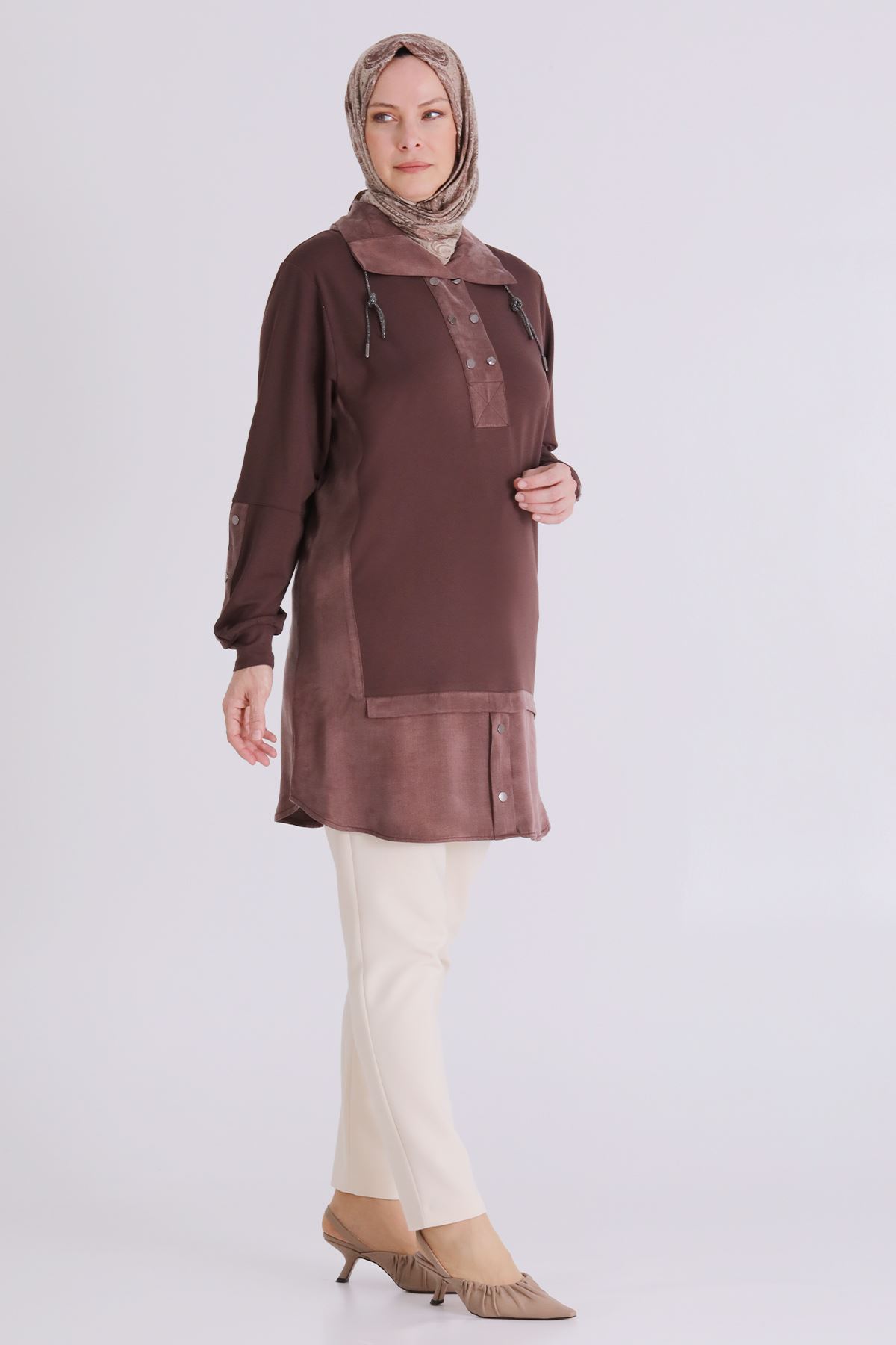 Büyük Beden Tesettür Tunik 20136 Kahve