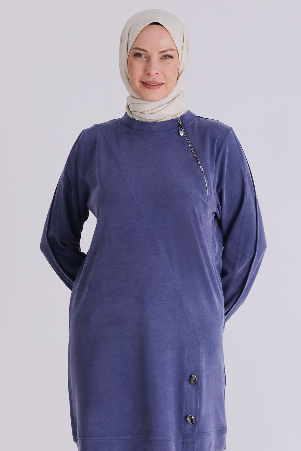 Büyük Beden Tesettür Tunik 20140 İndigo